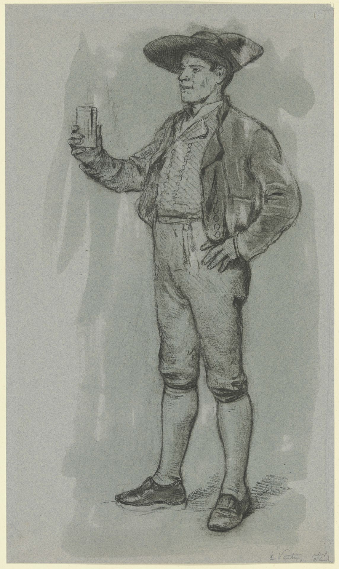 Bauer mit zutrinkendem Gestus aus der _Tanzpause_ by Benjamin Vautier