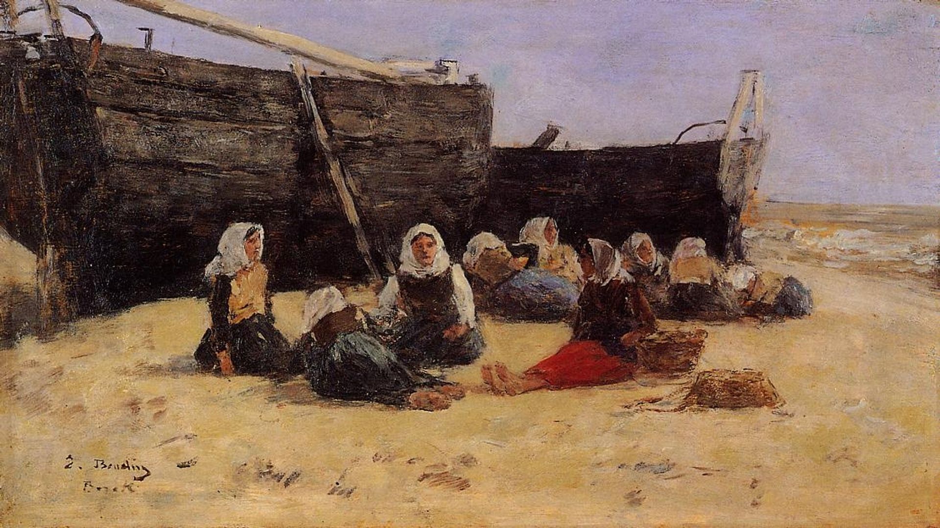 Fishwomen Seated on the Beach at Berck by Eugène Boudin