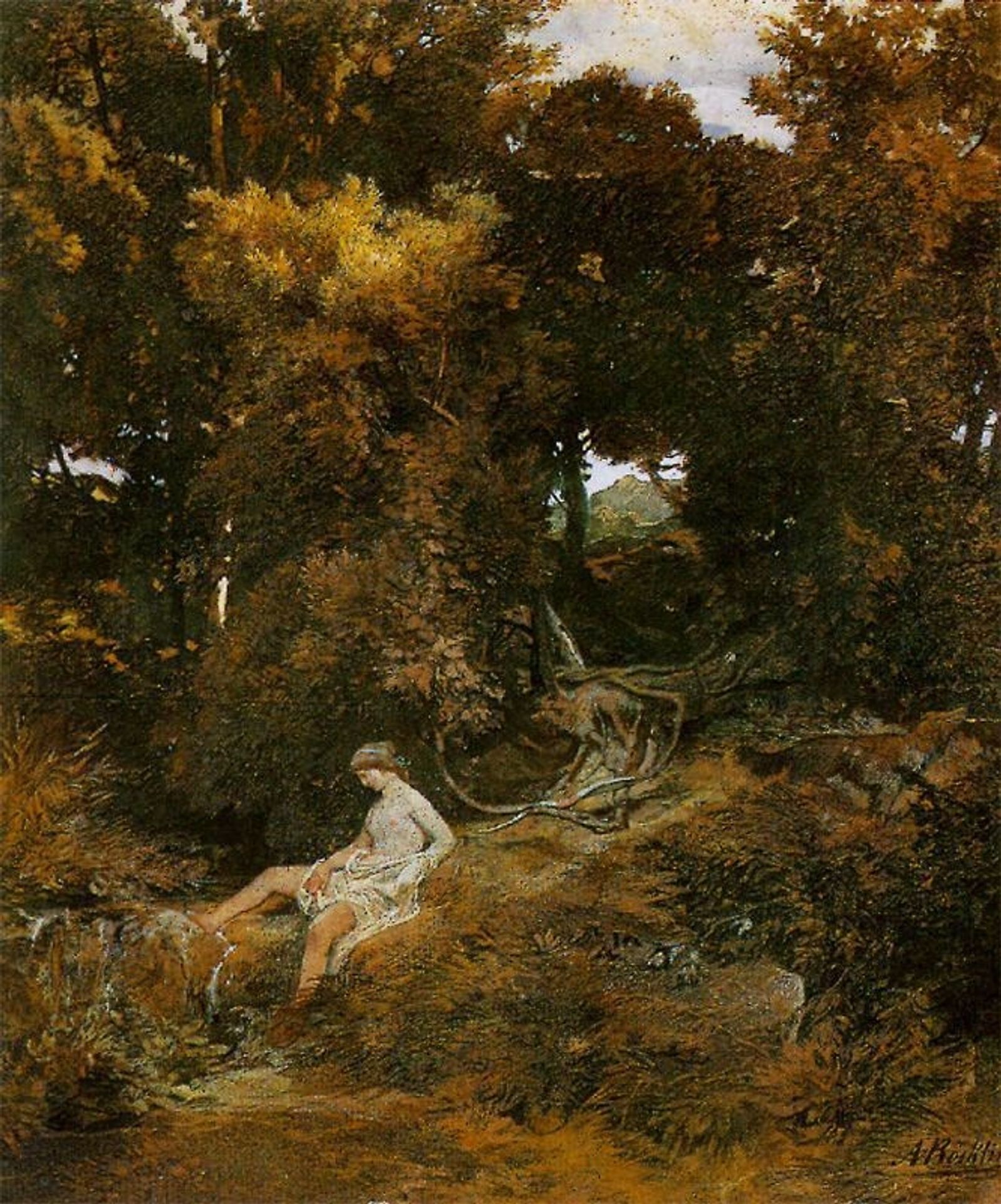 Nymph by the  fountain by Arnold Böcklin