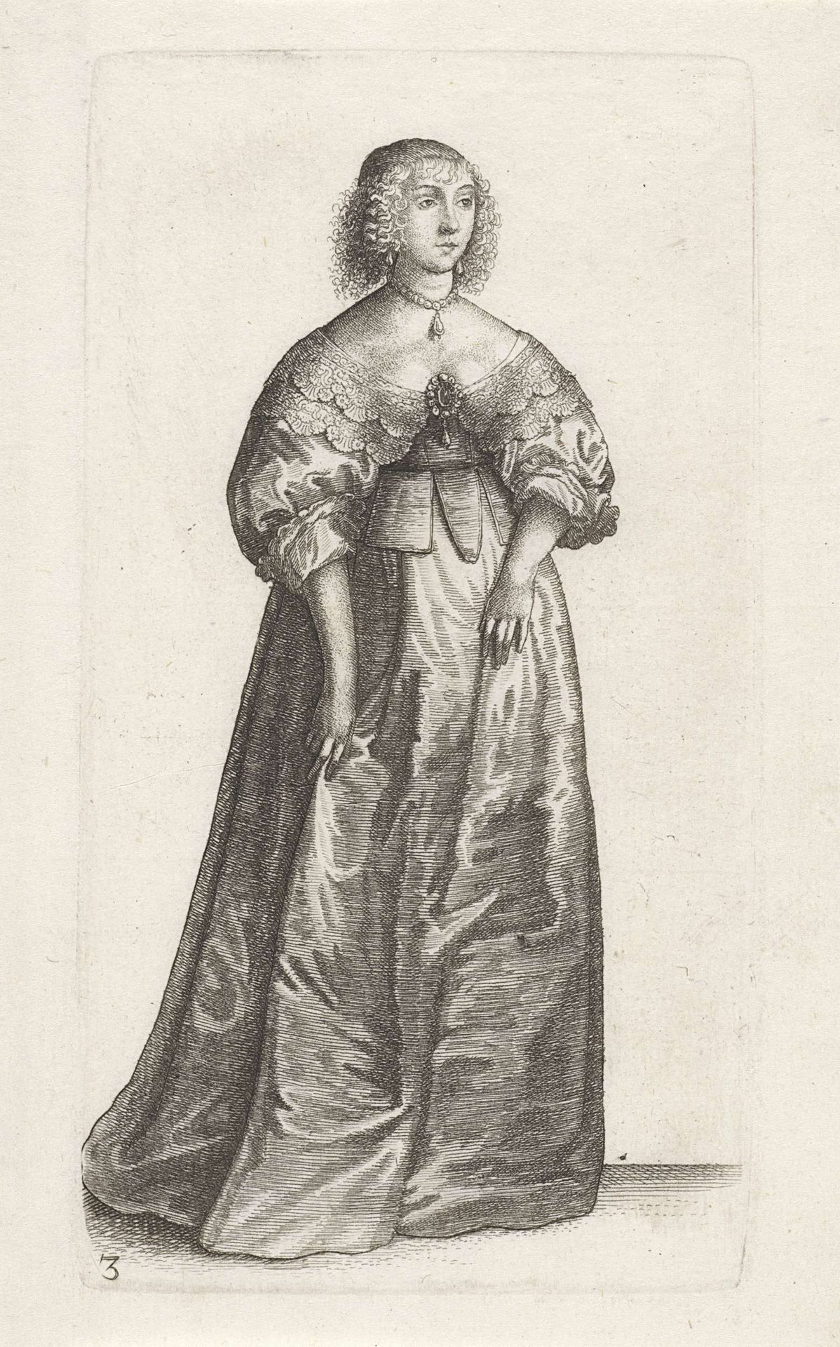 Engelse dame met juweel op de borst by Wenceslaus Hollar