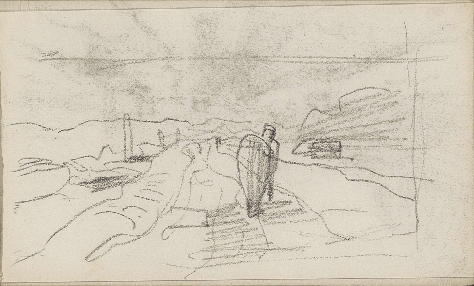 Paard op een pad langs een vaart by Anton Mauve