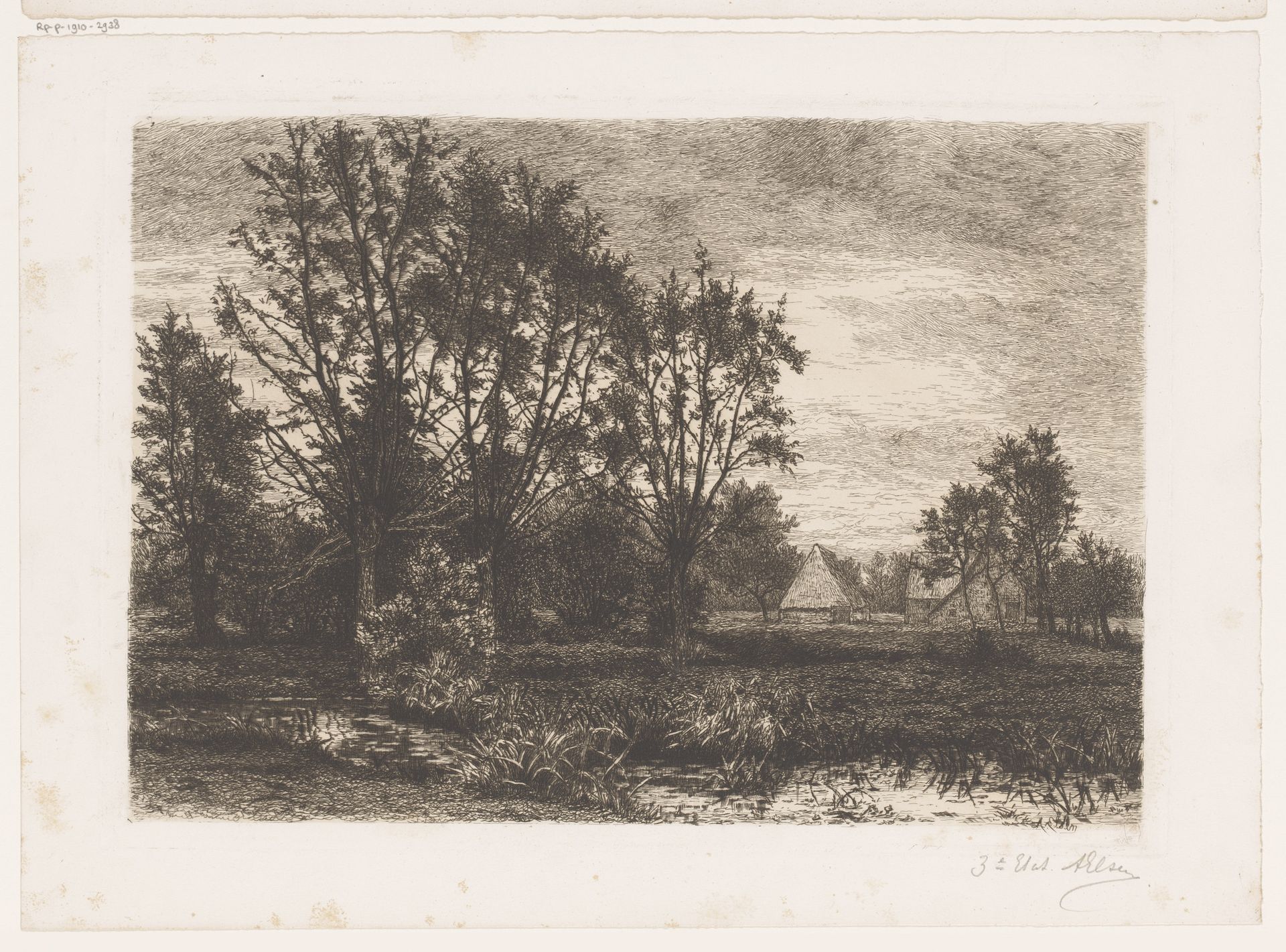 Landschap met vier wilgen en een beek by Alfred Elsen