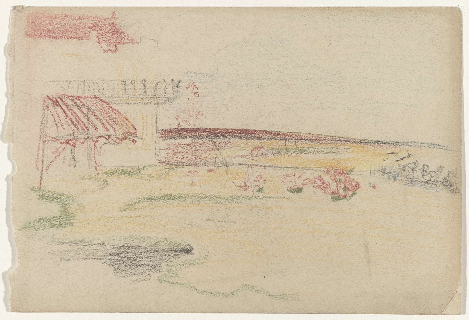 Tuin achter een huis met een luifel by Carel Adolph Lion Cachet