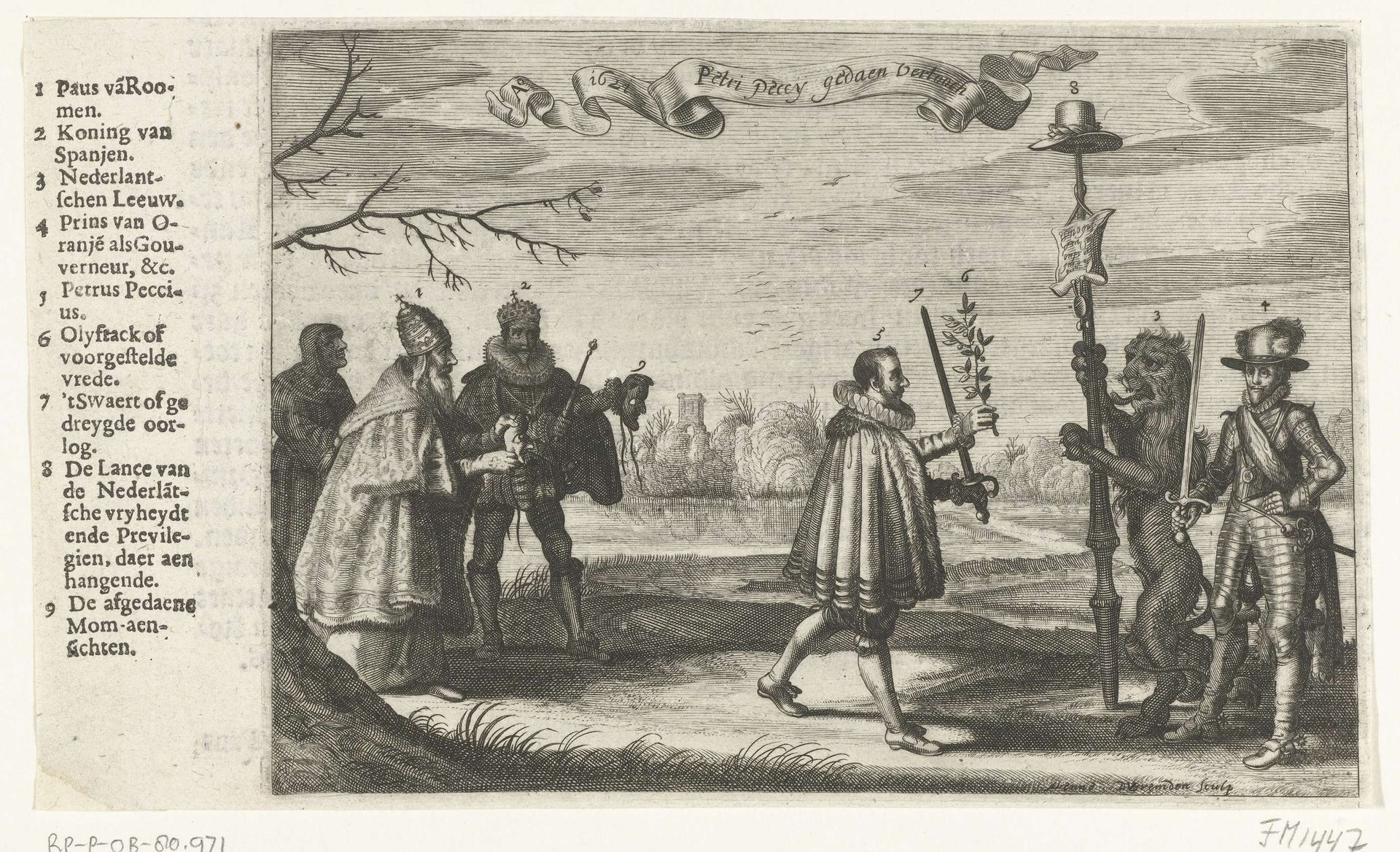 Allegorie op het afwijzen van de vredesvoorstellen gedaan door Peckius namens de Spaanse koning, 1621 by Daniël van den Bremden