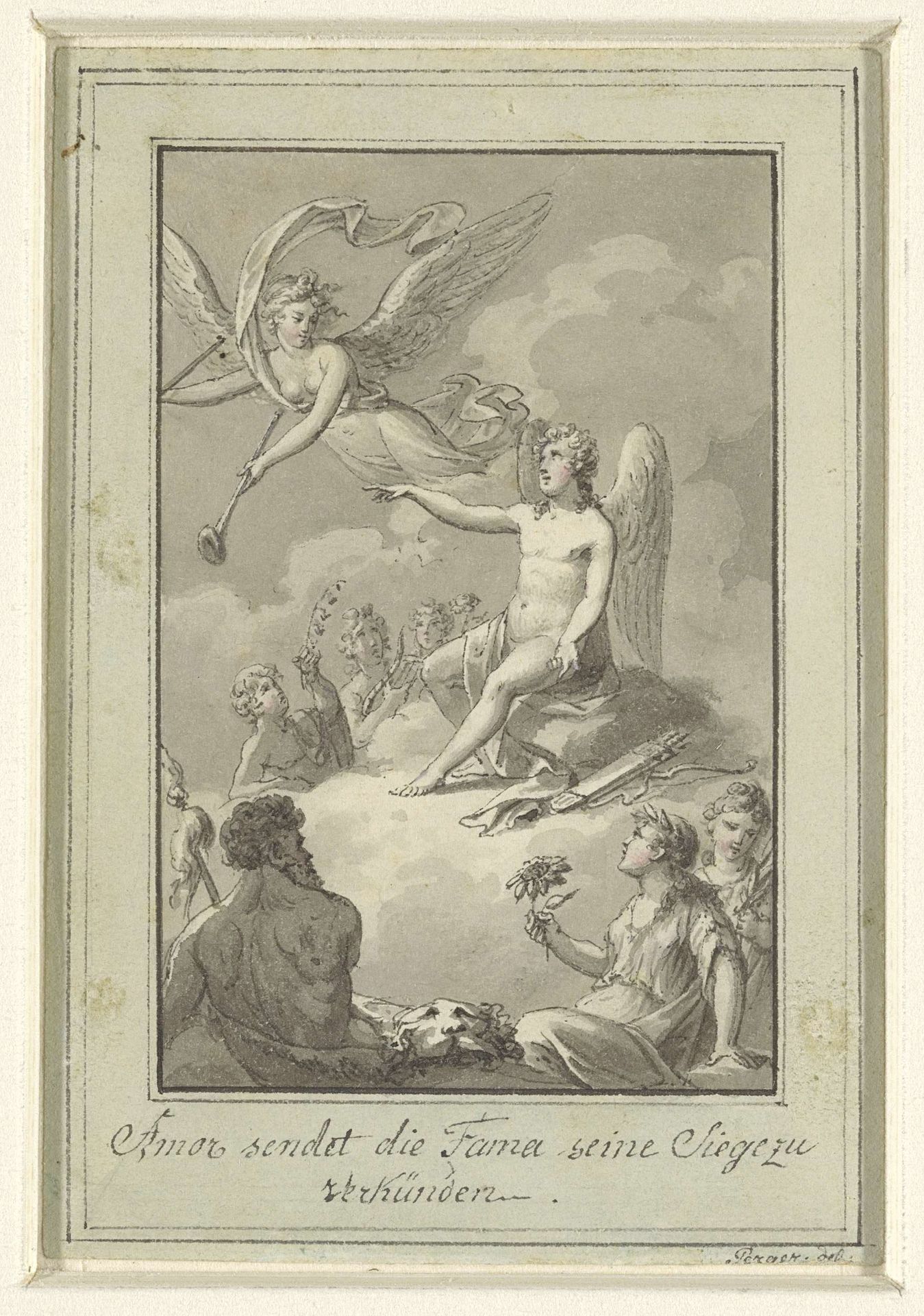 Amor stuurt Fama weg om zijn verovering te verkondigen by Sigmund Ferdinand Ritter von Perger