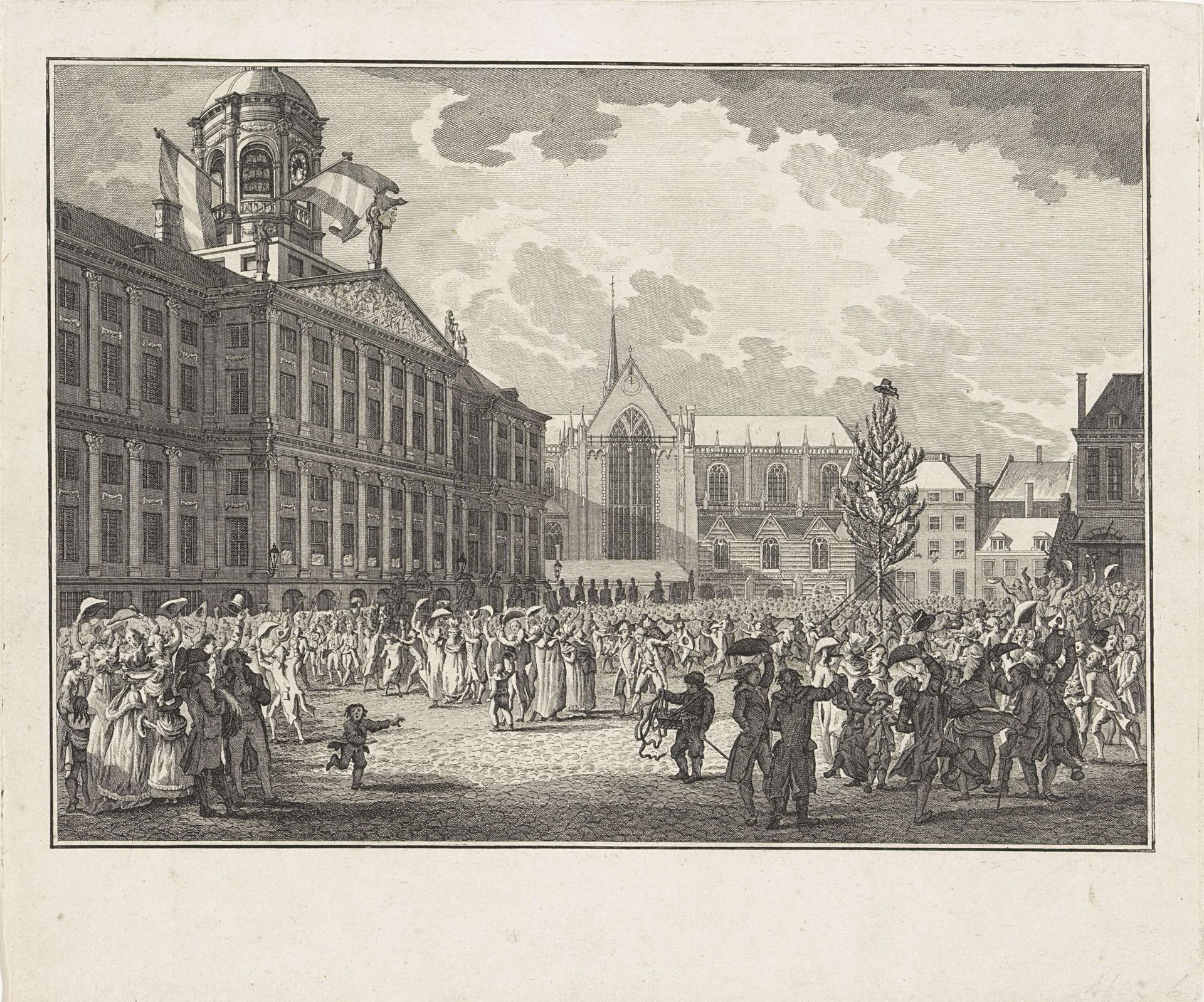 Vrijgelaten burger deputatie verwelkomd op de Dam, 1795 by Jan Lucas van der Beek