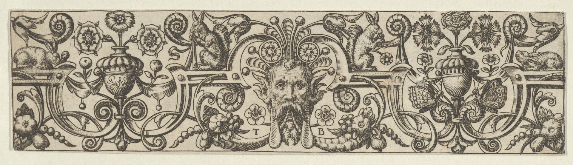 Frieze with a Bearded Mask Wearing a Headdress of Tendrils and Strapwork by Theodor de Bry