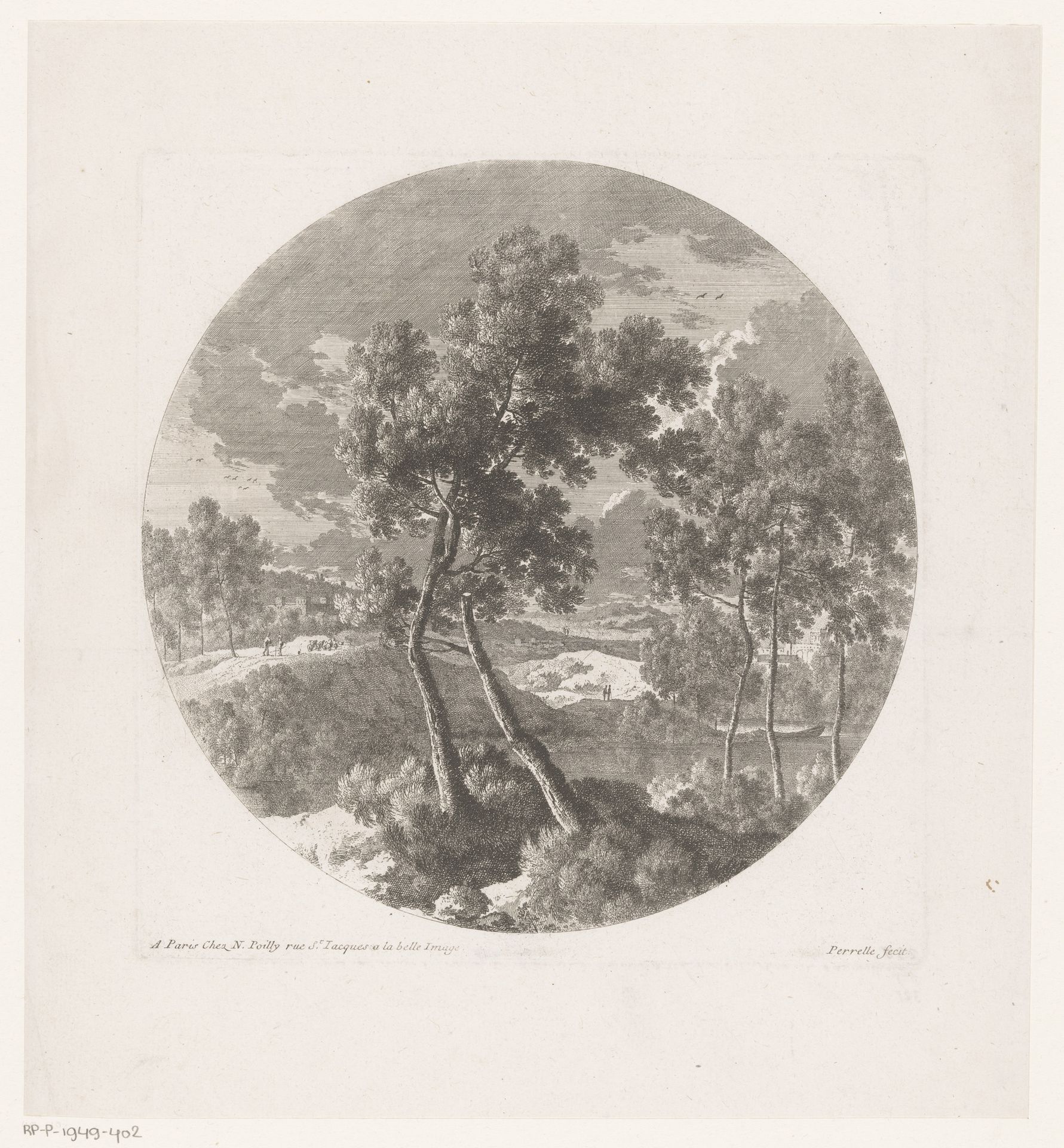 Landschap met twee bomen op de voorgrond by Nicolas Perelle