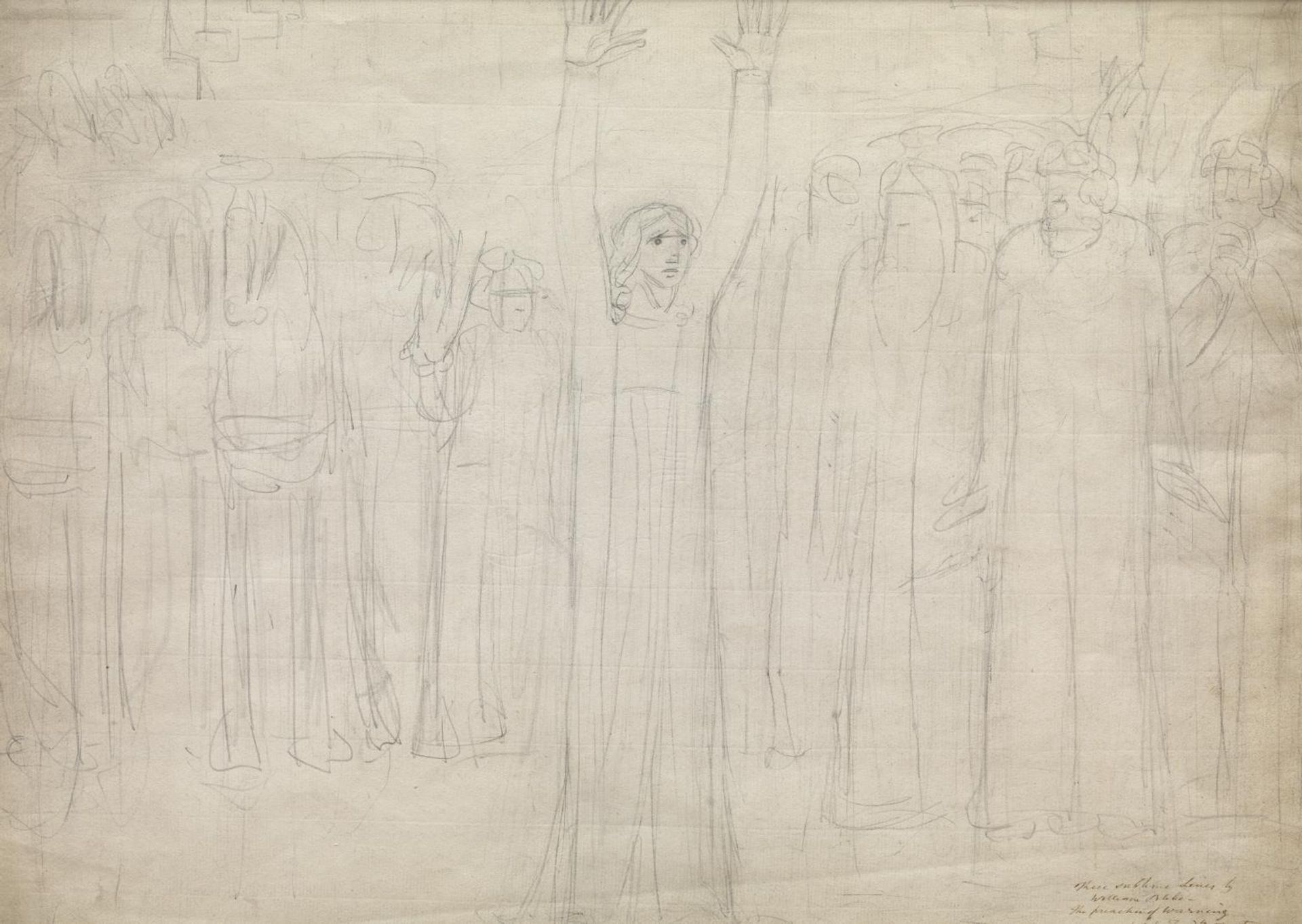 The Preaching of Warning. Verso: An Old Man Enthroned Between Two Groups of Figures, by ?William Blake by  Robert Blake