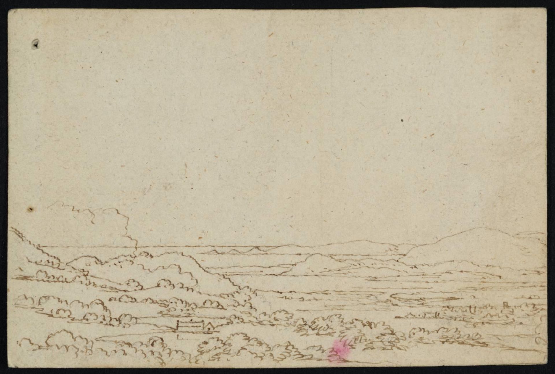 View across Fields to a Broad Estuary or Inlet with a River Flowing into It past a Town; Distant Hills by  Philip James De Loutherbourg