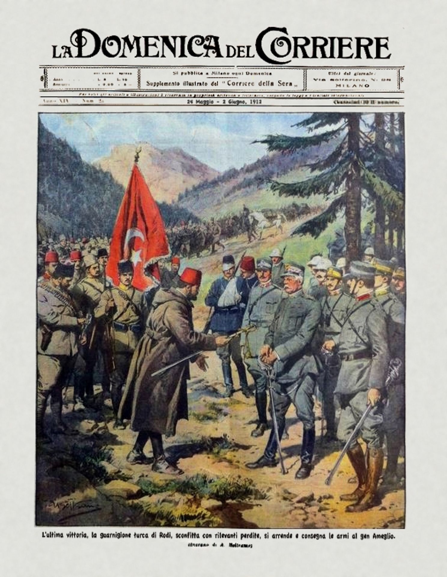 Surrender of the Turkish Garrison in Rhodes near Psithos to the Italian General Giovanni Ameglio on 16 May 1912 by Achille Beltrame