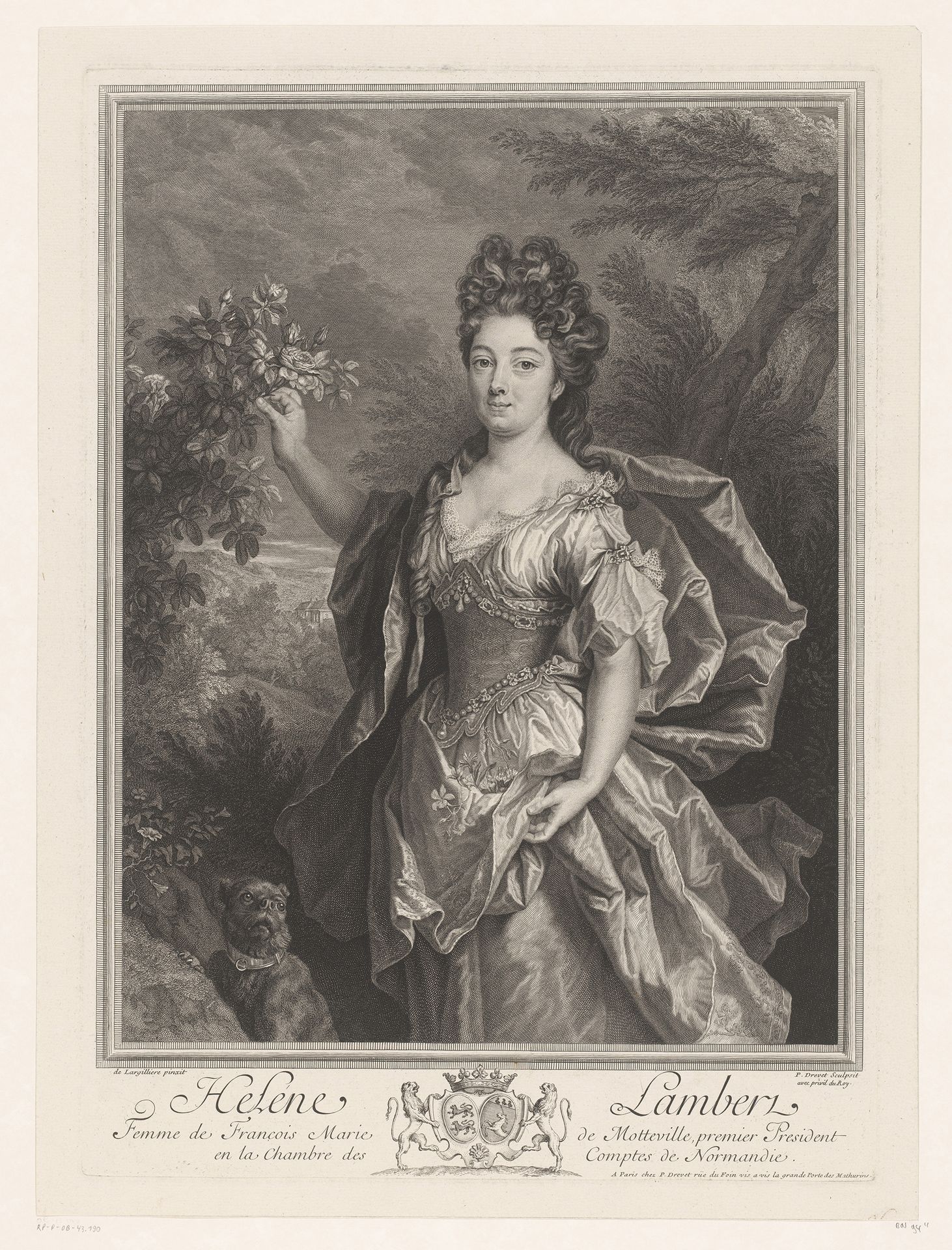 Portret van Hélène Lambert, Madame de Motteville by Pierre Drevet