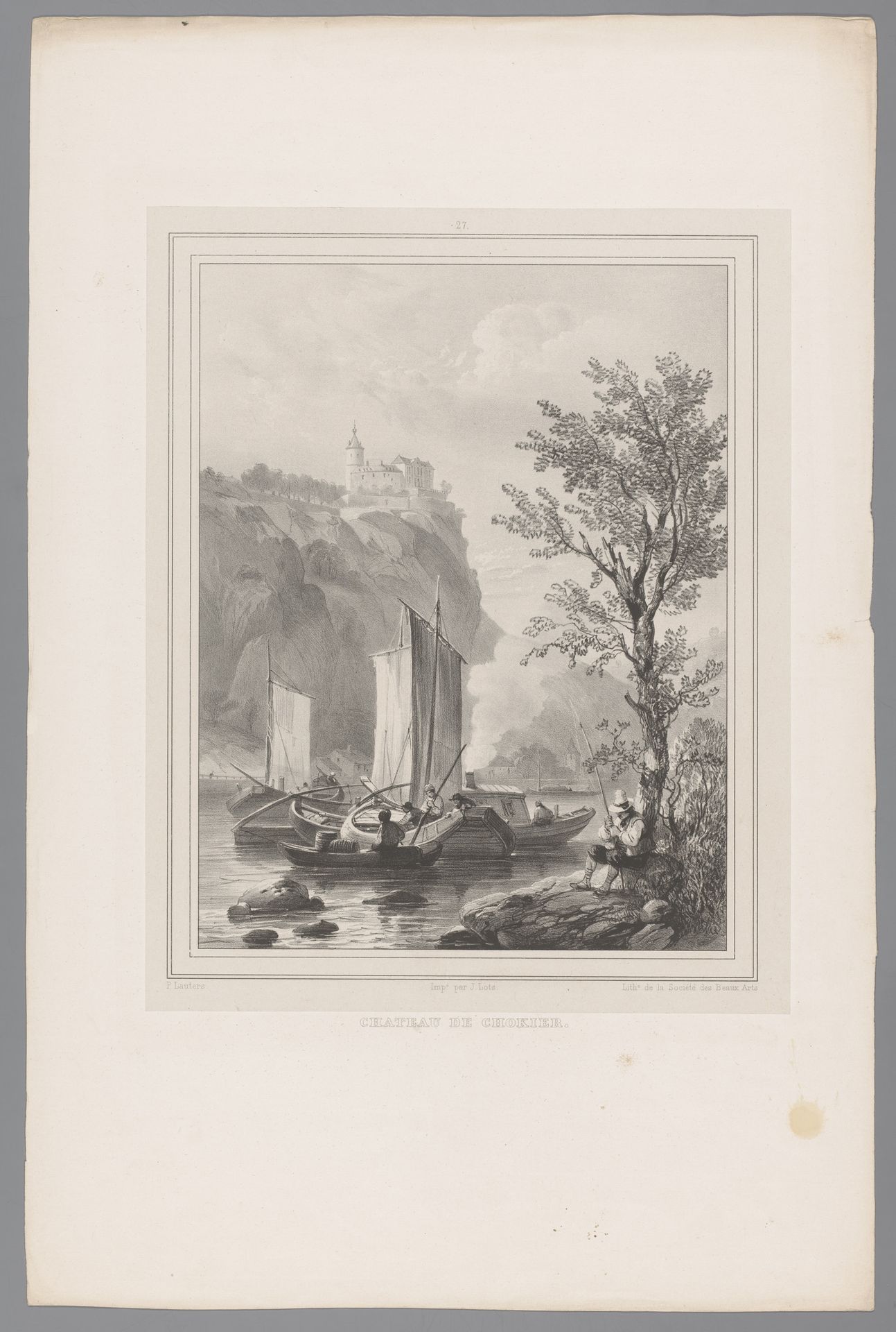 Visser aan de Maas bij het kasteel van Chokier by Paulus Lauters