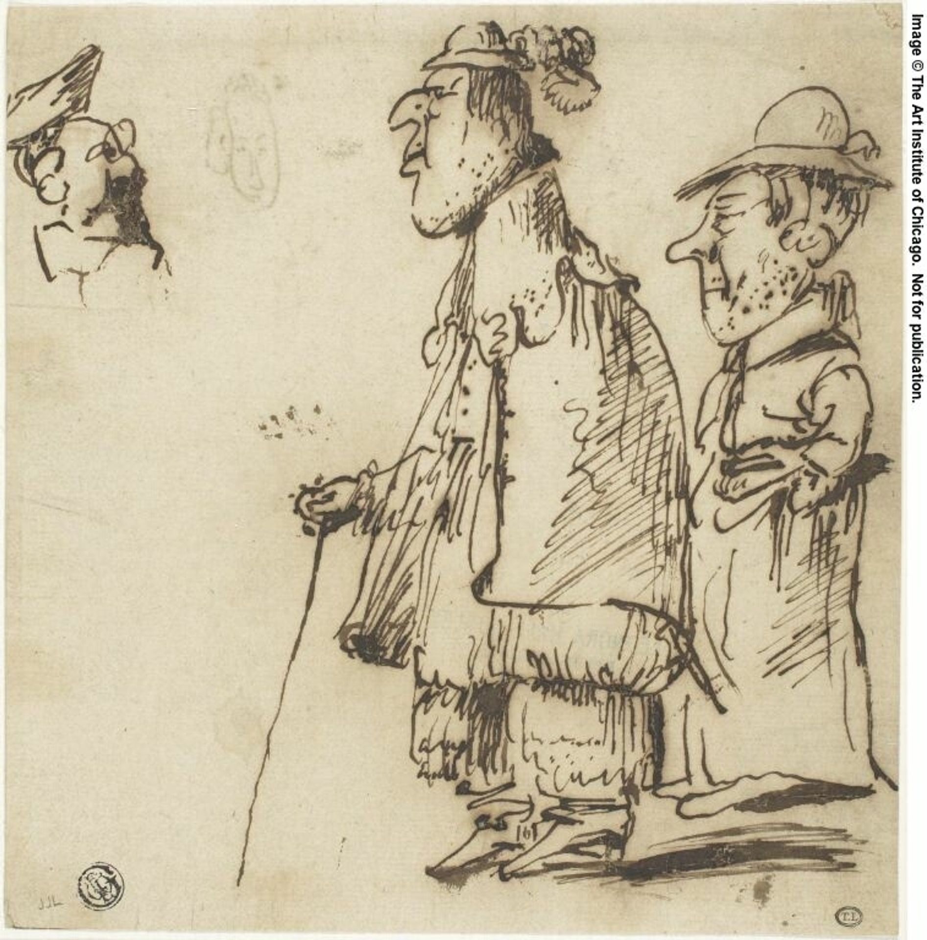 Three Male Caricatures by Pier Francesco Mola