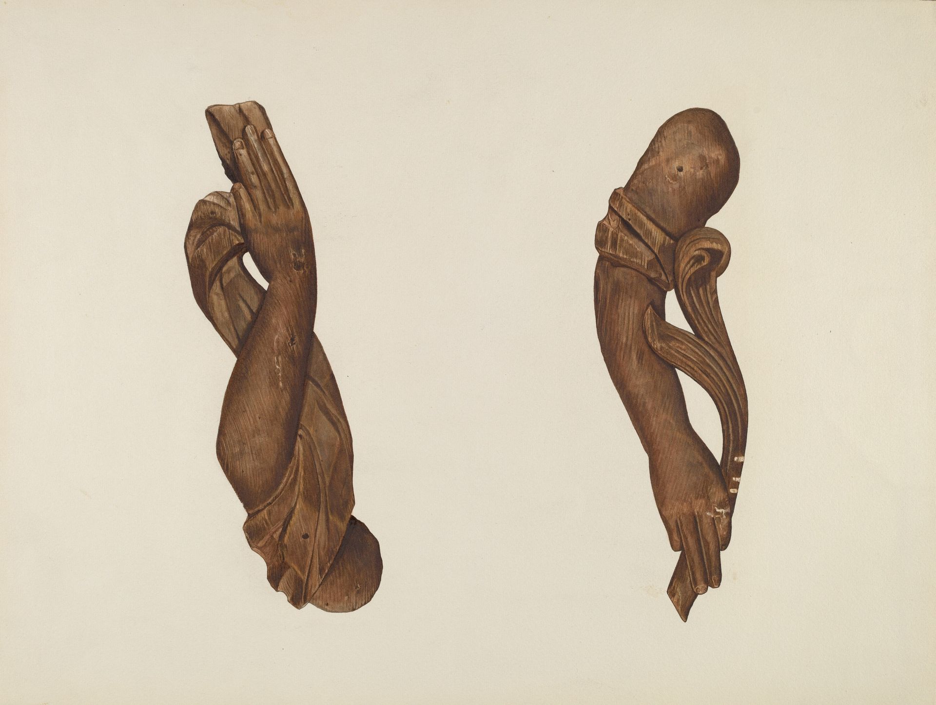 Pair of Carved Wooden Arms by John Davis