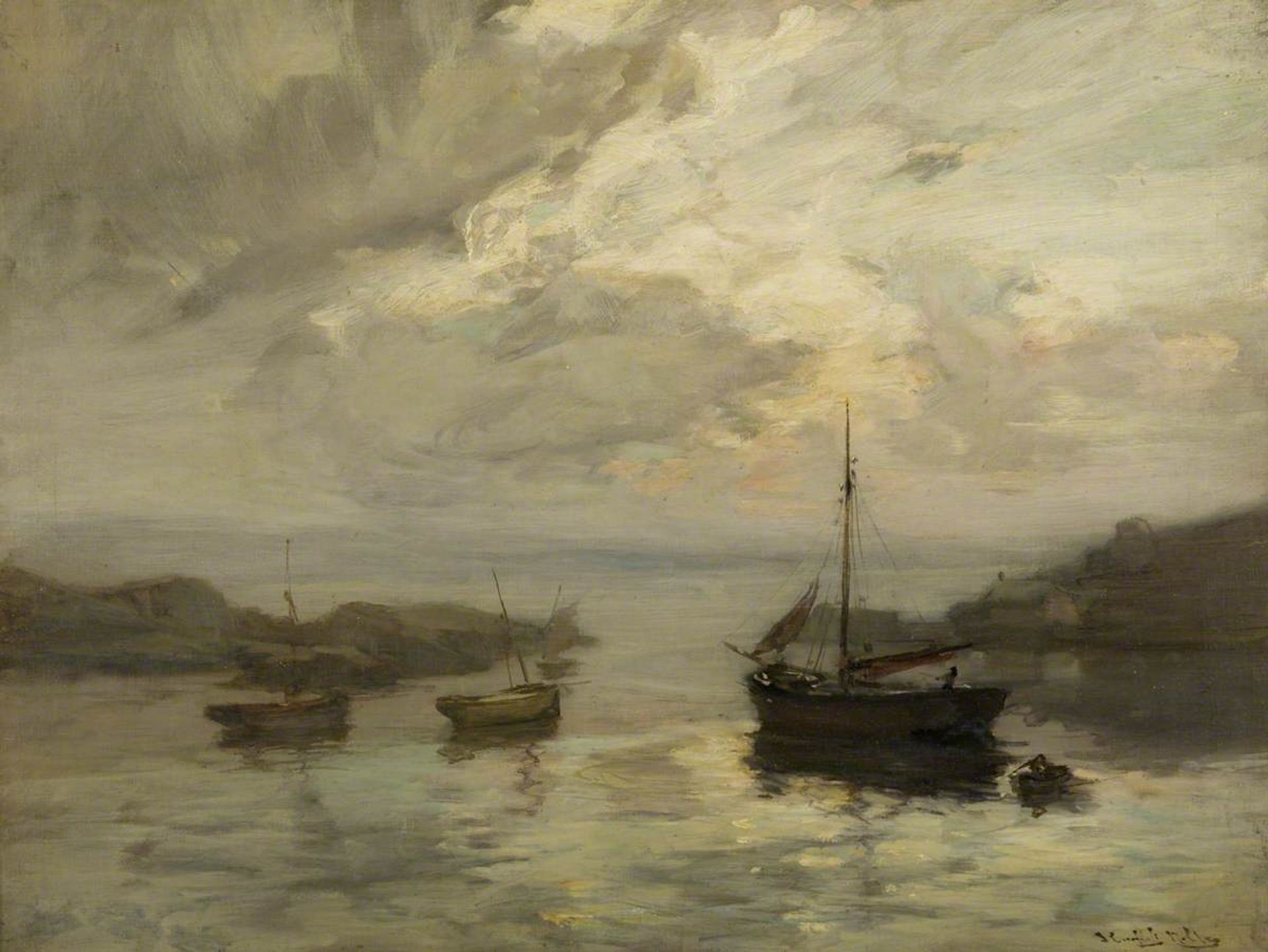 Harbour Scene with Fishing Boats by James Campbell Noble