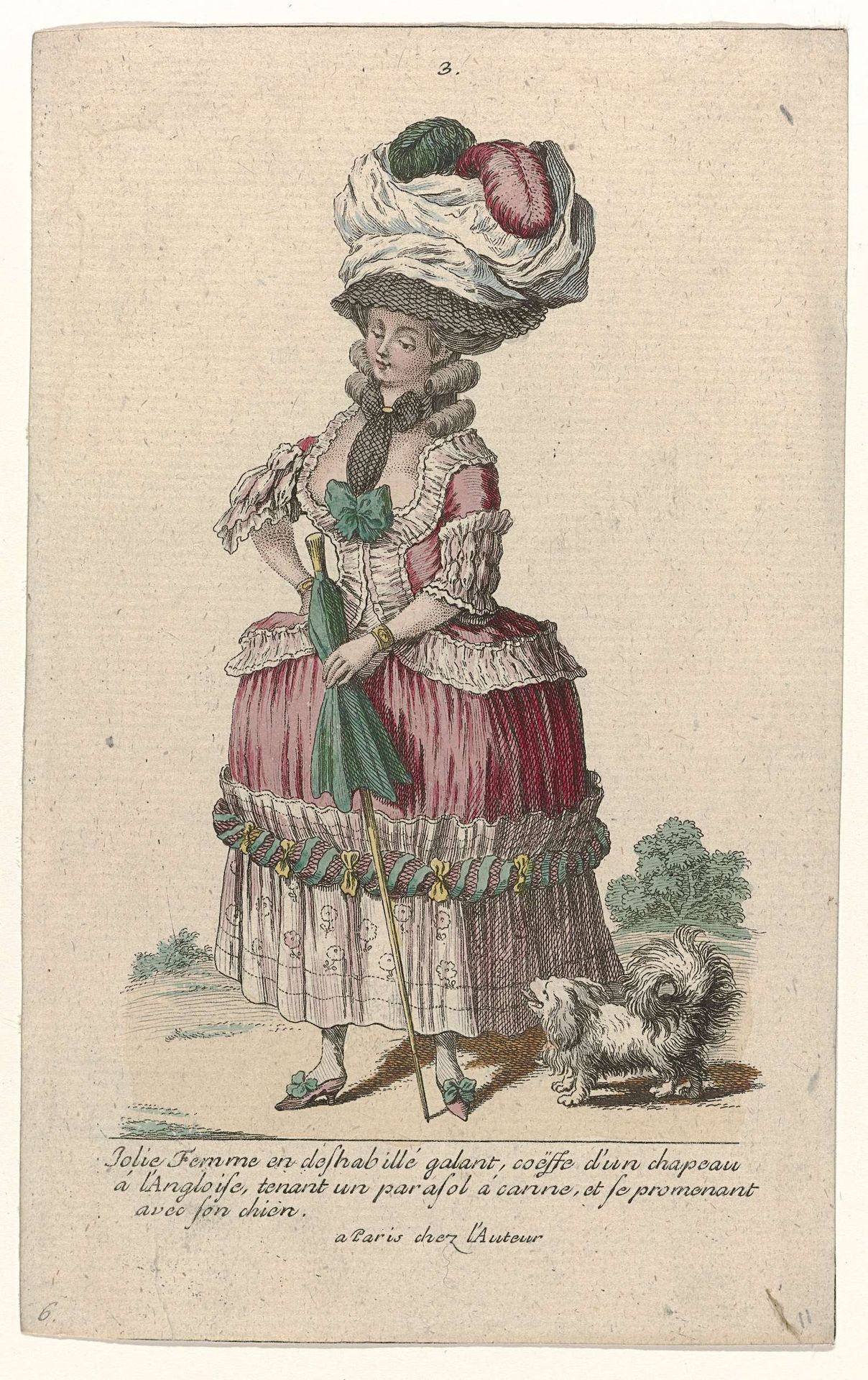 Gallerie des Modes et Costumes Français, 1785, nr. 3, nr.6, Kopie naar L 64 : Jolie Femme en deshabillé (...) by Pierre Gleich