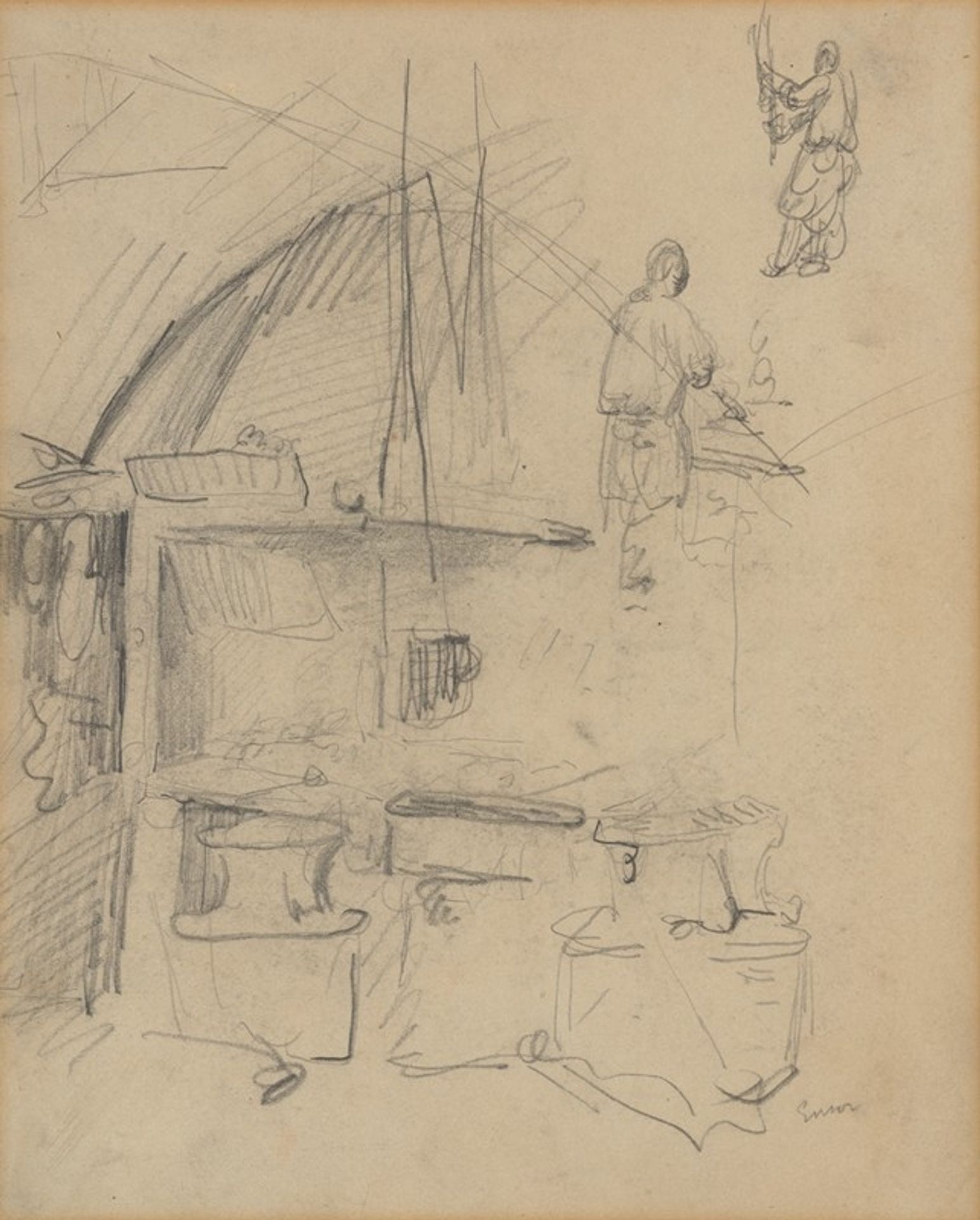 Smidse met twee figuren by James Ensor