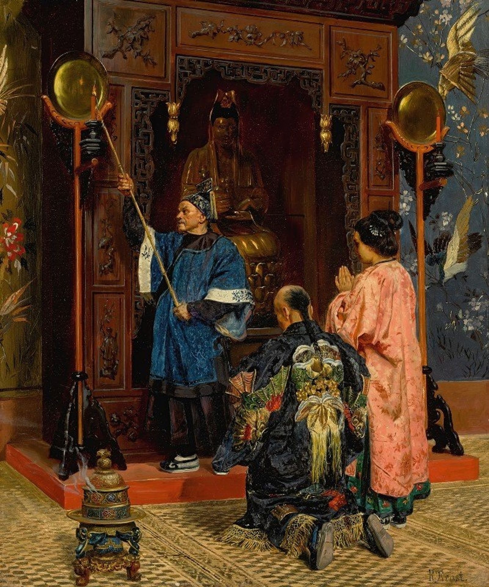 Worshippers At A Buddhist Shrine by Rudolf Ernst