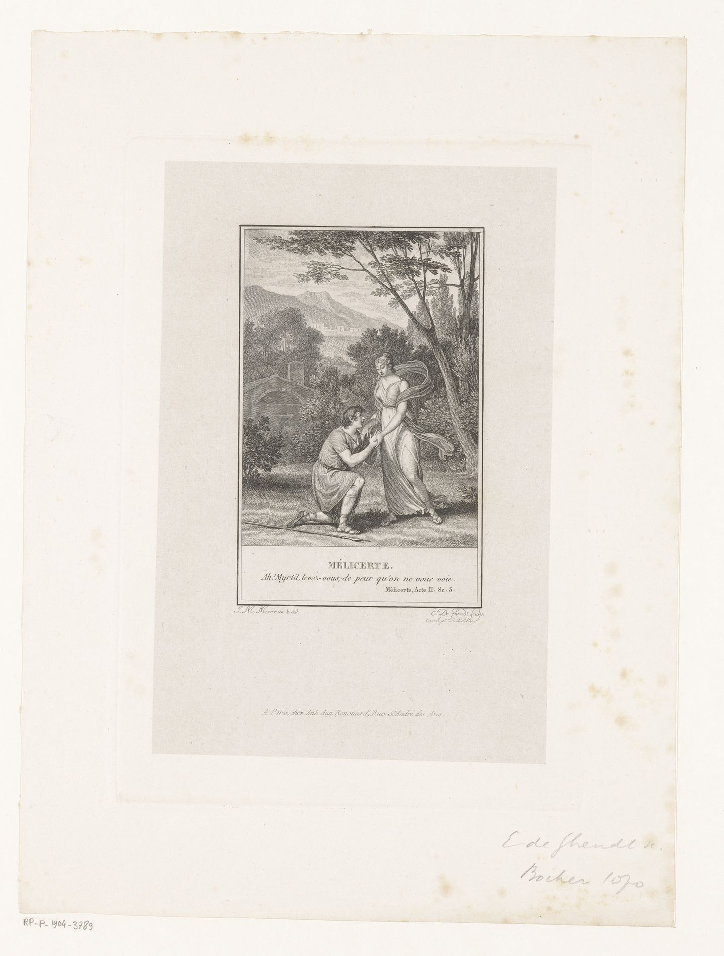 Mélicerte bezocht door haar jonge aanbidder Myrtil by Emmanuel Jean de Ghendt
