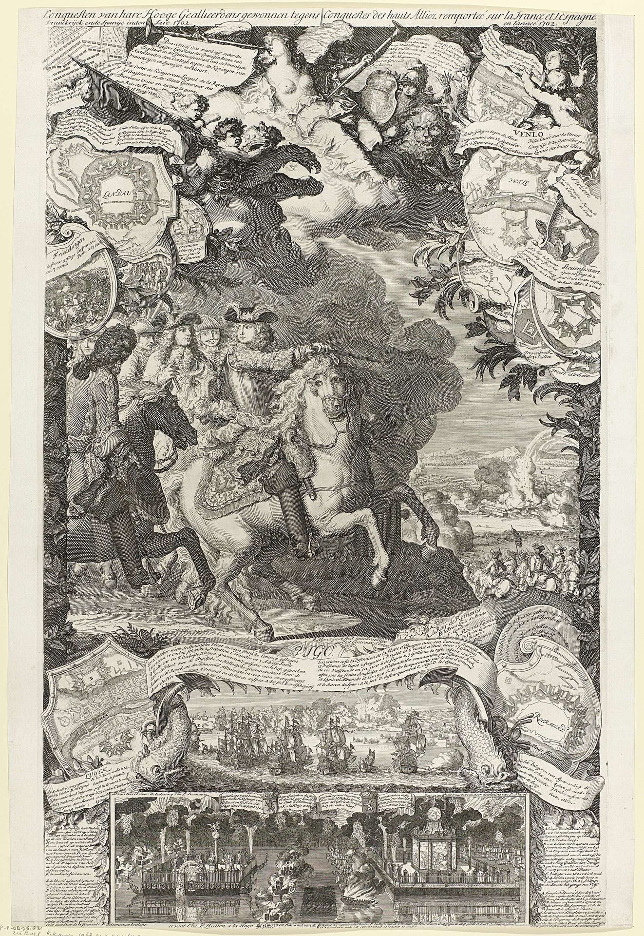 Overwinning van de Geallieerden op de Fransen en Spanjaarden in het jaar 1702 by Daniël (I) Marot