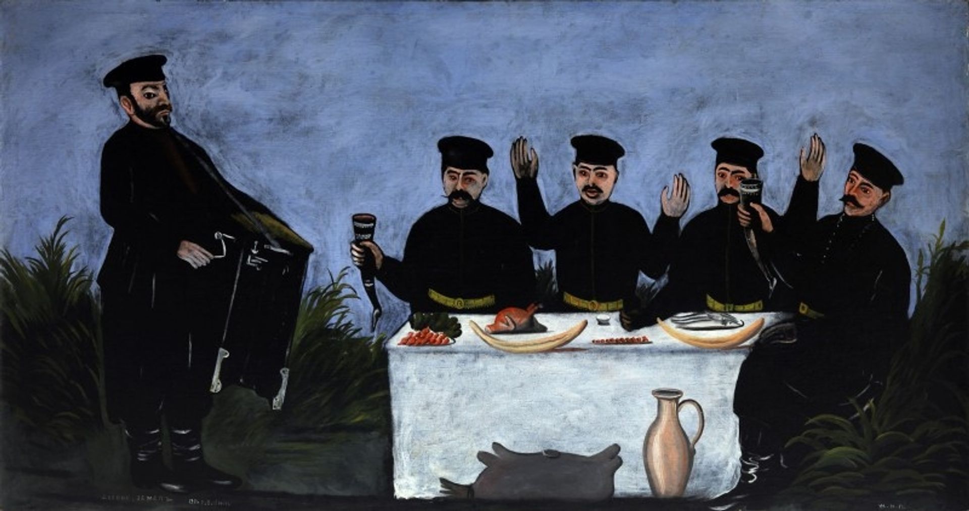 The feast with barrel organist Datiko Zemeli by Niko Pirosmani