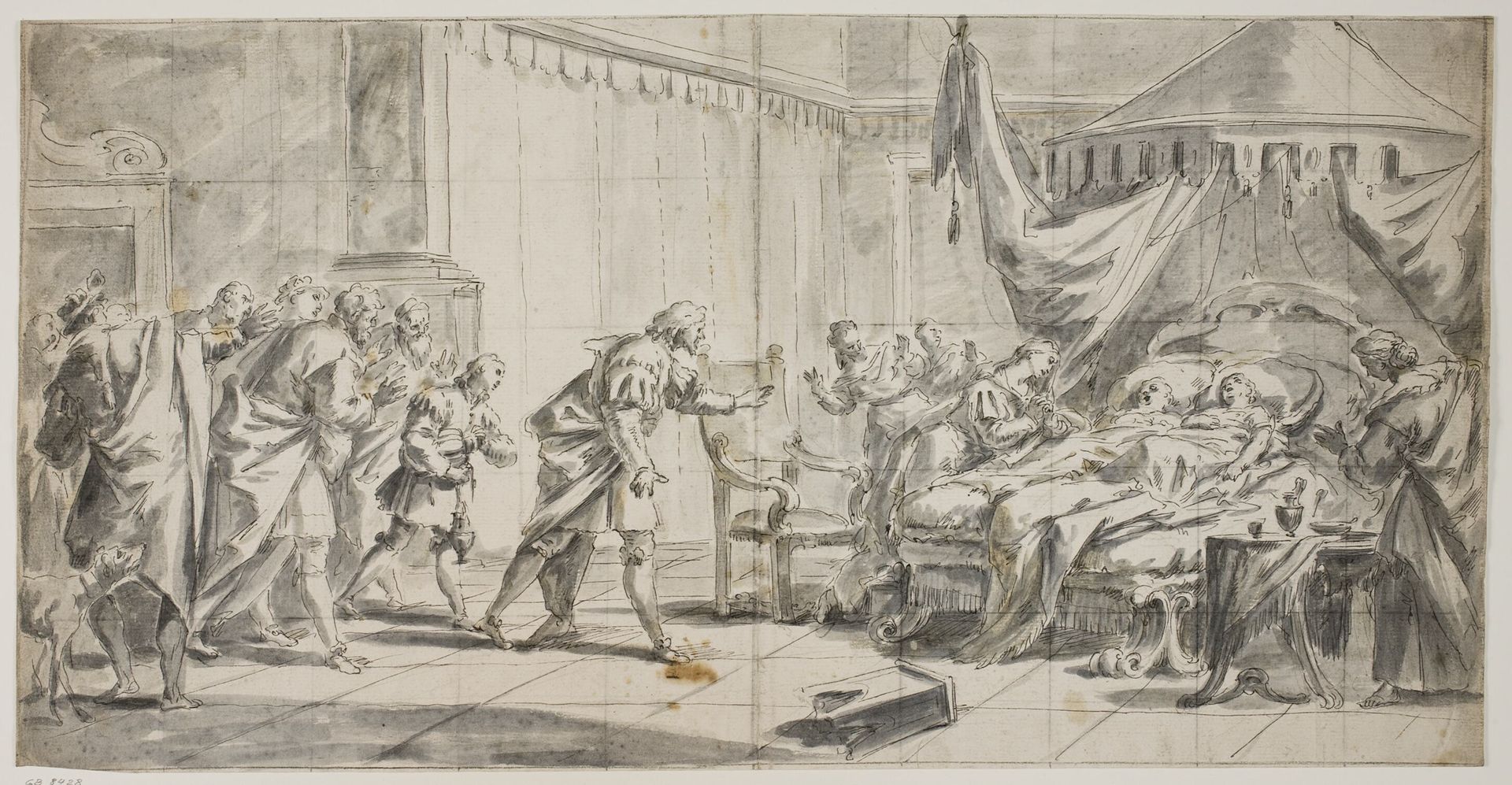 A couple lying in a bed while others hurry to the spot by Gaspare Diziani