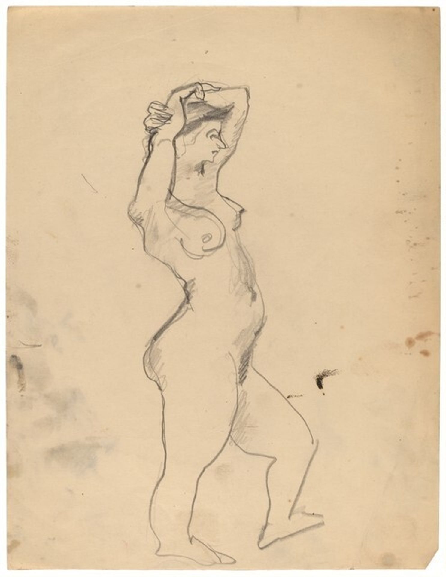 Standing Nude Facing Right, Arms Folded on Top of Head by Mark Rothko