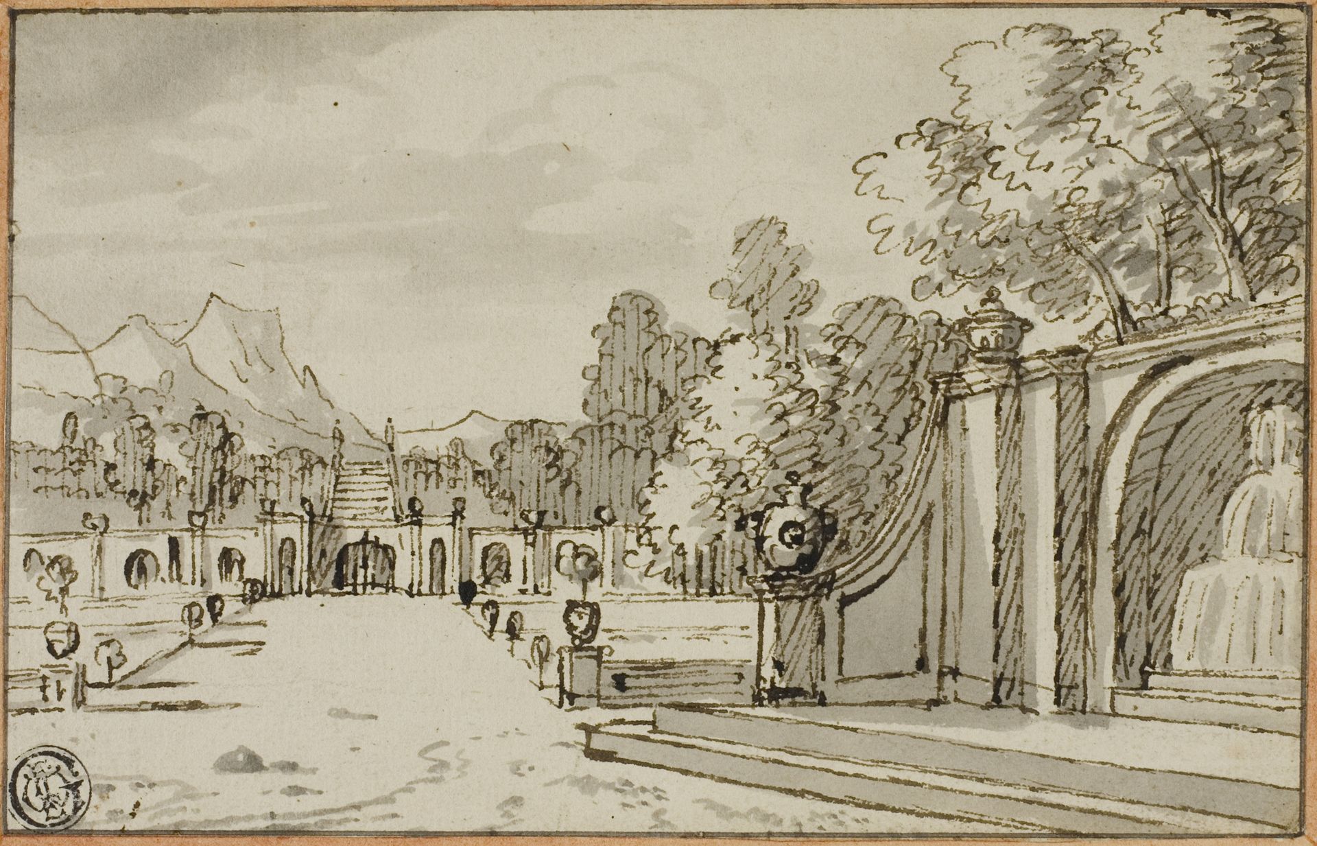 Formal Garden with Fountain in Foreground by Bernard Picart