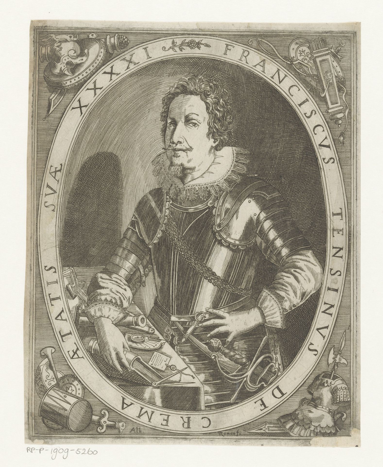 Portret van militair architect Francesco Tensini by Alberto Ronco
