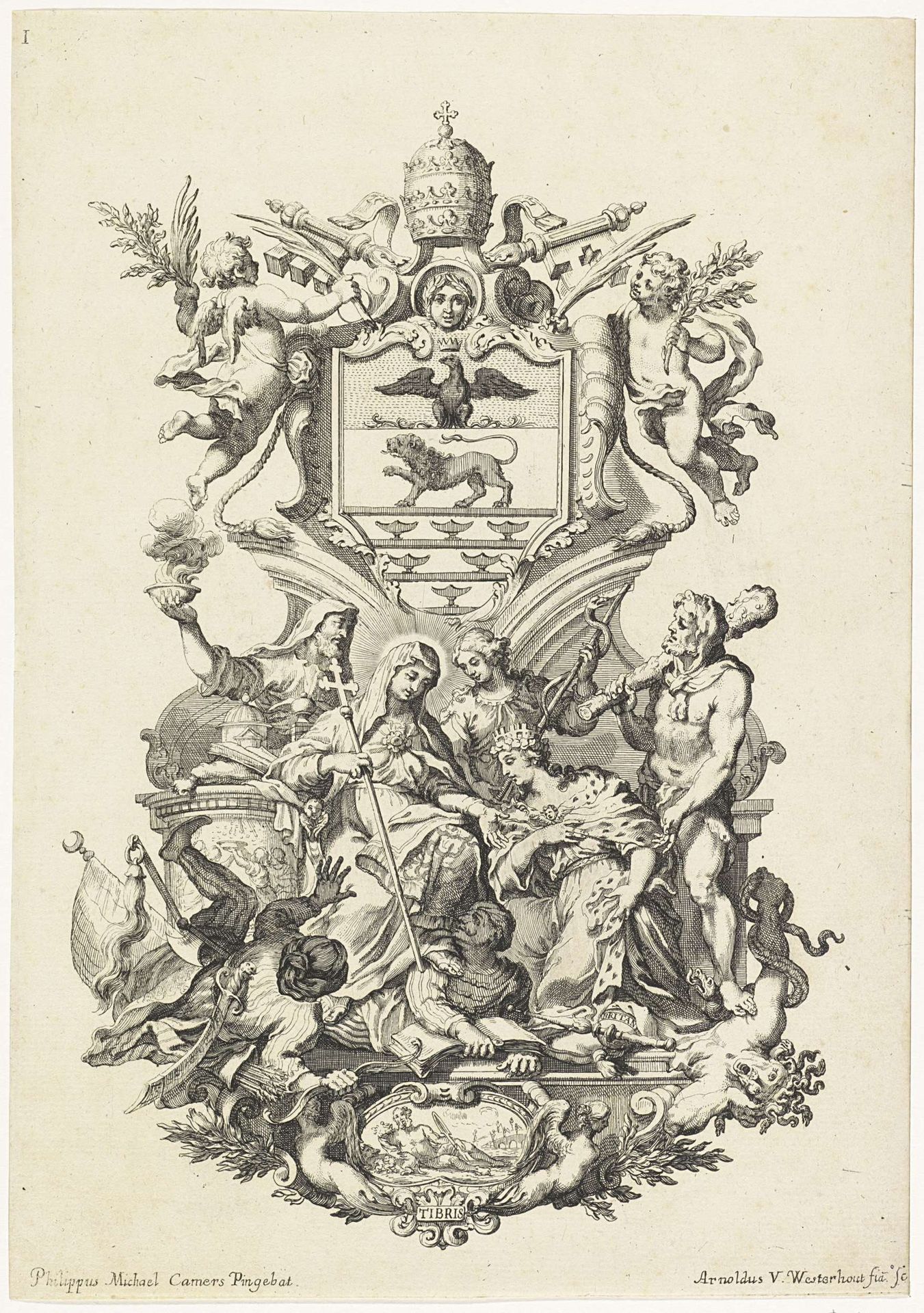 Cartouche met wapenschild van paus Innocentius XI by Arnold van Westerhout