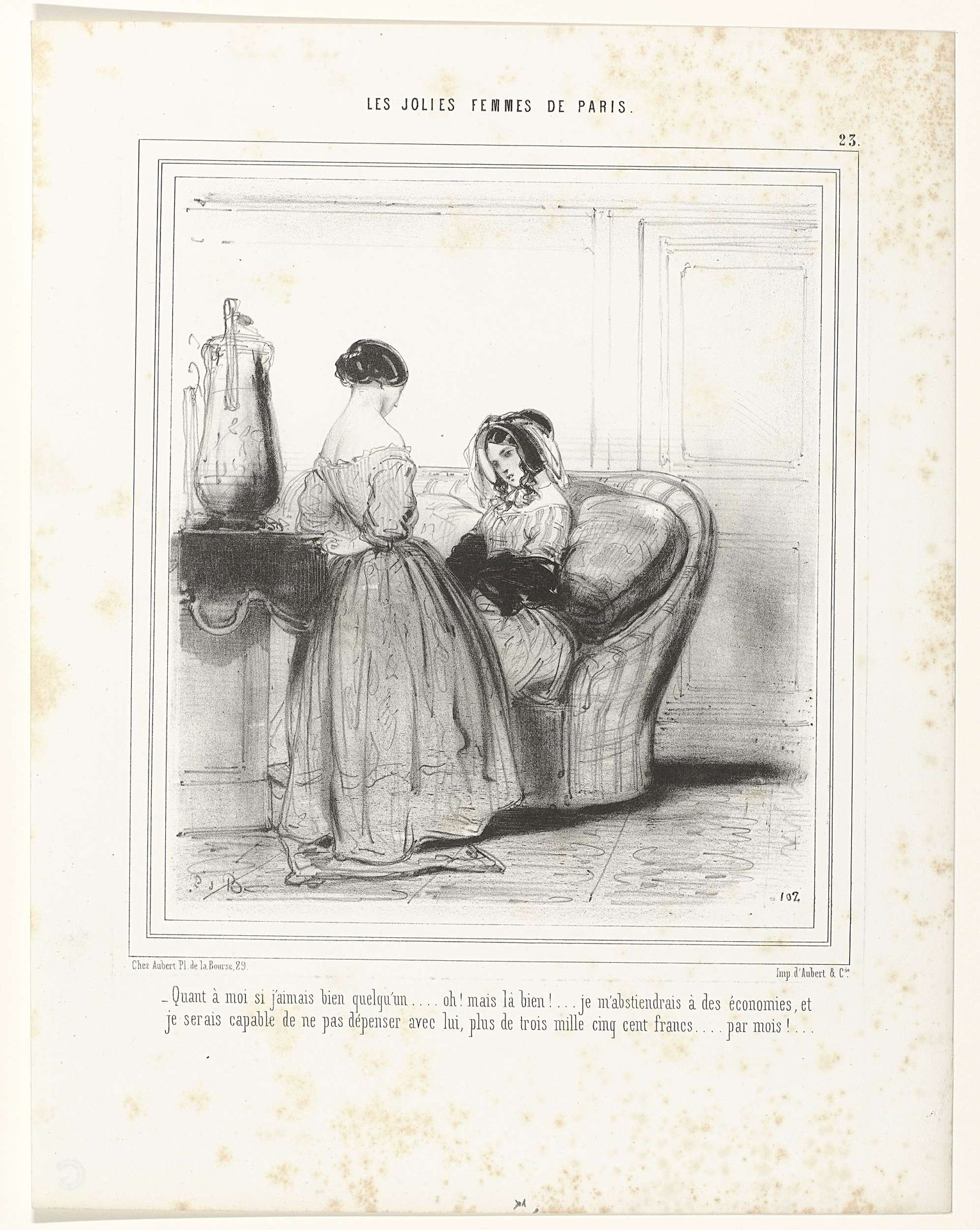 Les Jolies Femmes de Paris, 1848, No. 23, pl. 102 : Quant à mo (...) by Anonymous