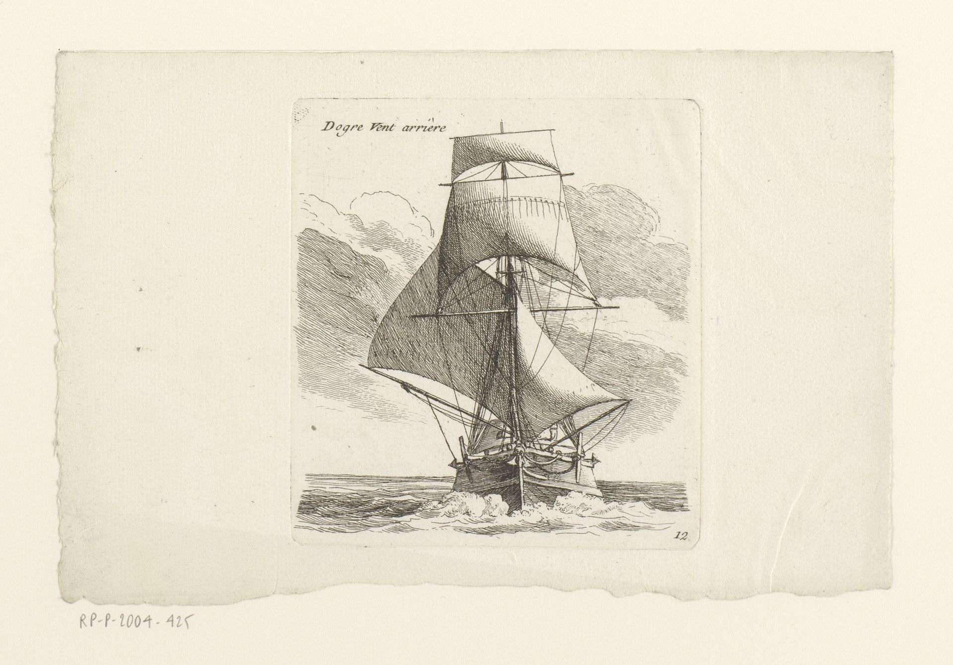 Schip op zee met wind van achteren by Nicolas Marie Ozanne