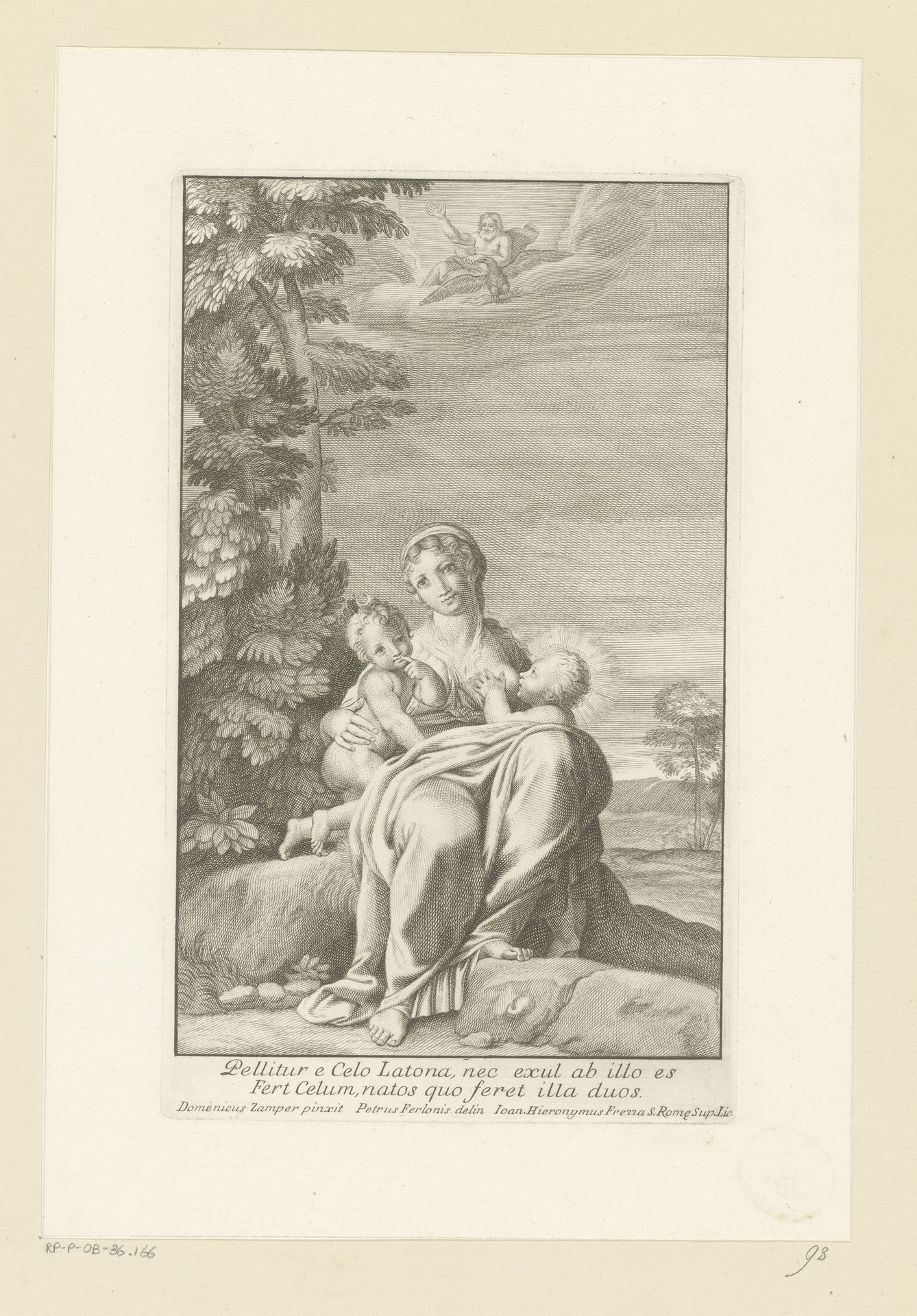 Latona met Diana en Apollo by Giovanni Girolamo Frezza