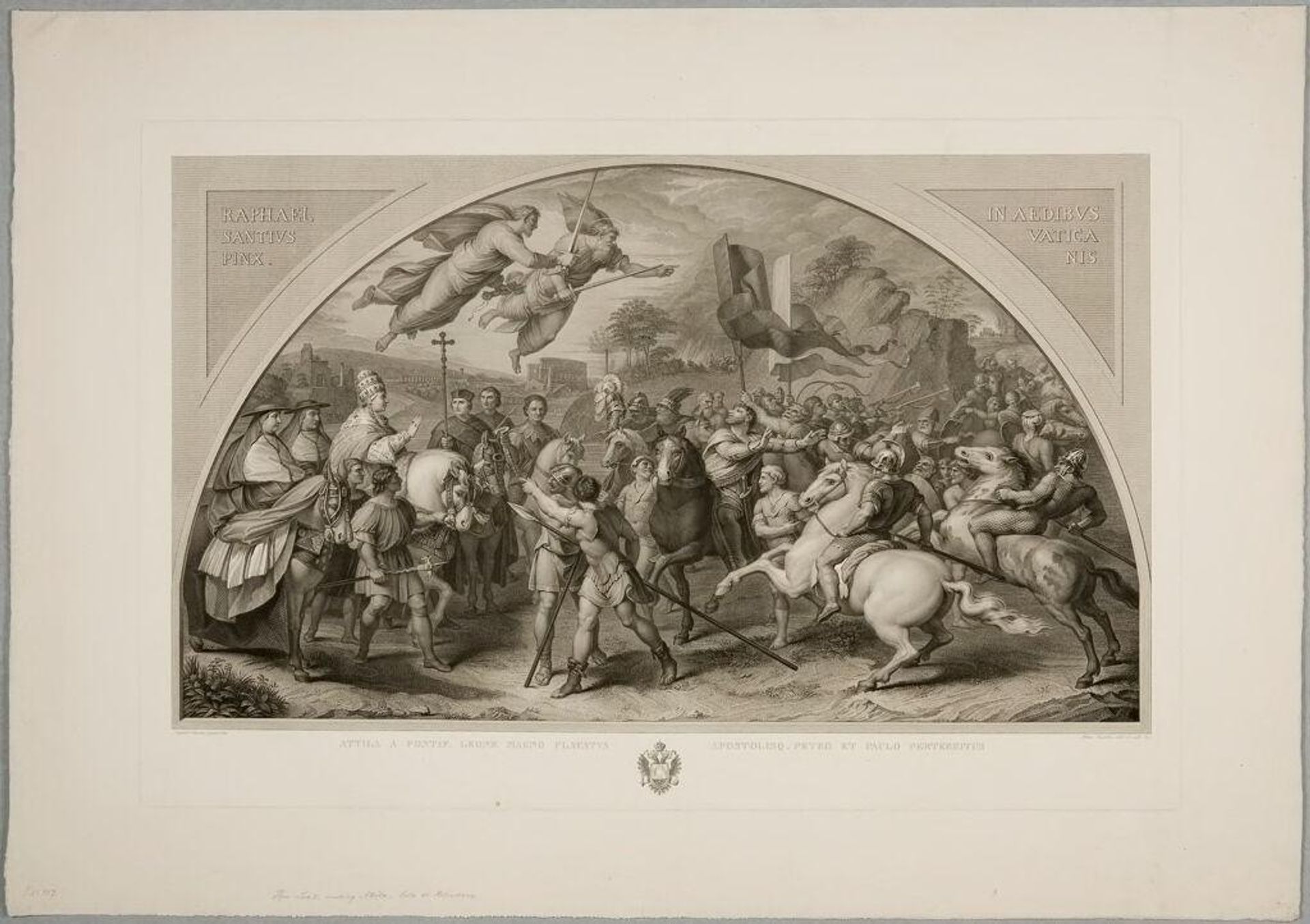 Attila a Pontif Leone Magno placatus apostolisq, Petro et Paulo perterritus by Pietro Anderloni