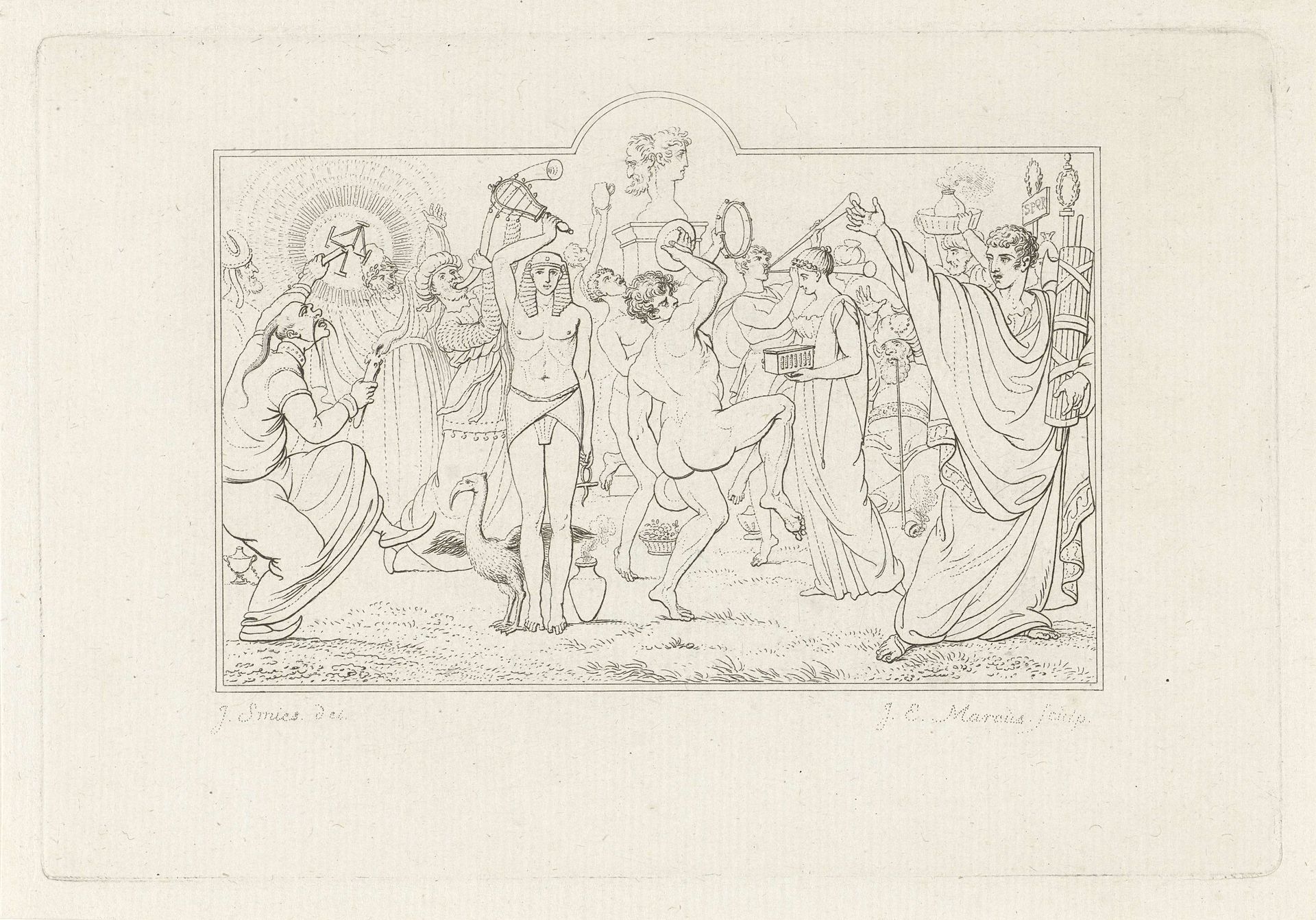 Figuren rond een beeld van Janus by Jacob Ernst Marcus