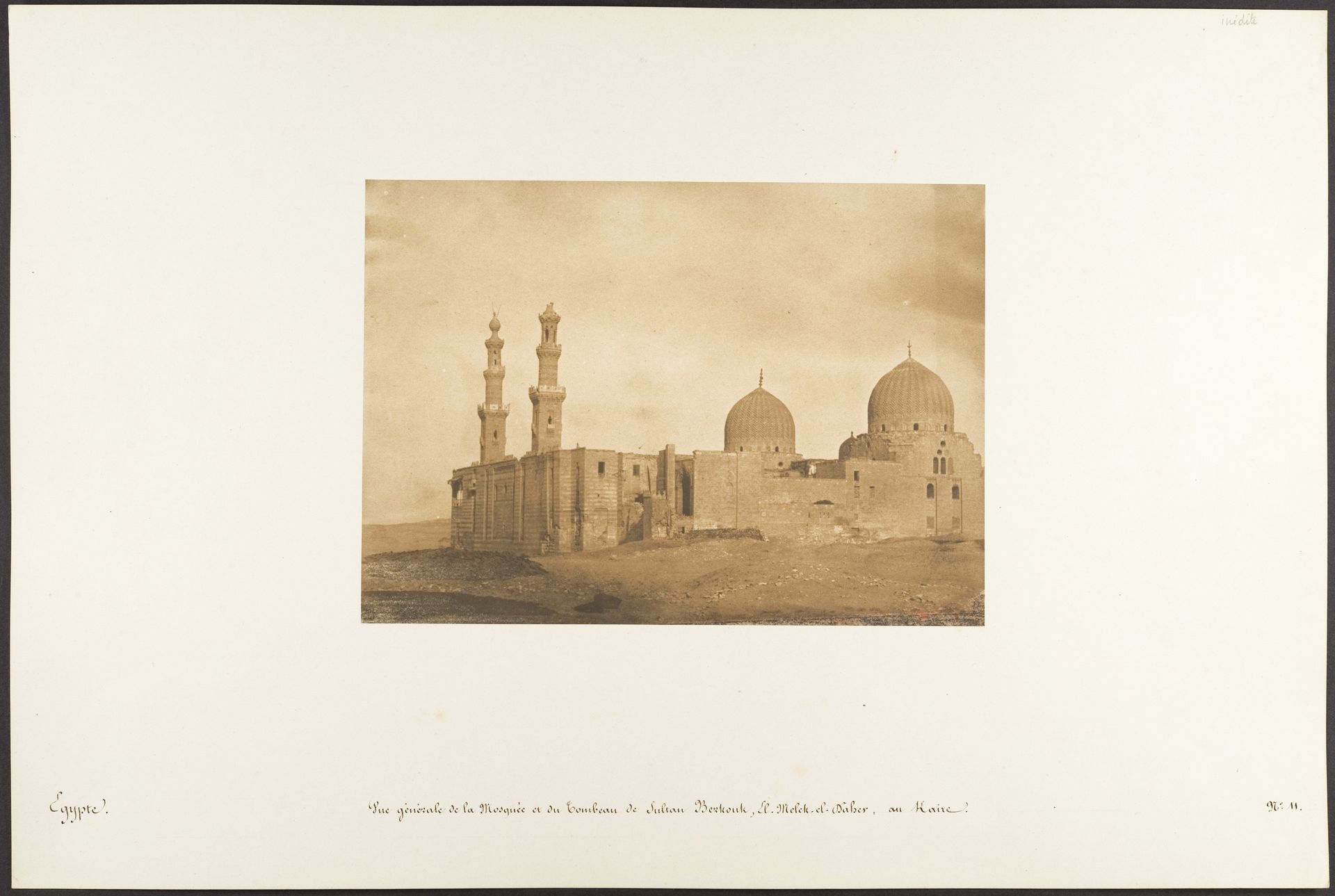 Vue générale de la Mosquée et du Tombeau de Sultan Bezkouk, El-Melek-el-Dâher, au Kaire by Maxime Du Camp