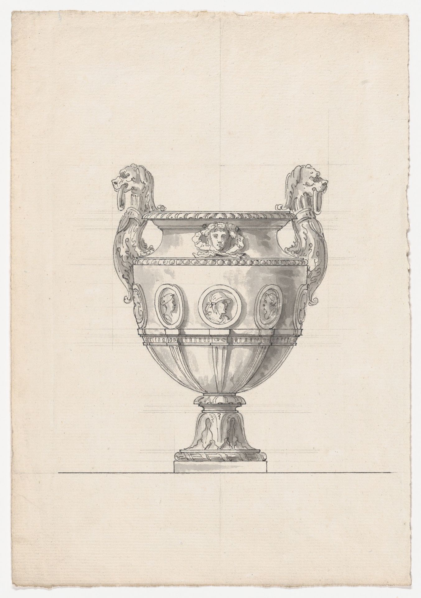 Bronze Garden Vase with Portrait Medallions and Hybrid Lion-shaped Handles, possibly related to the Gardens of Versailles by Claude Ballin the Elder