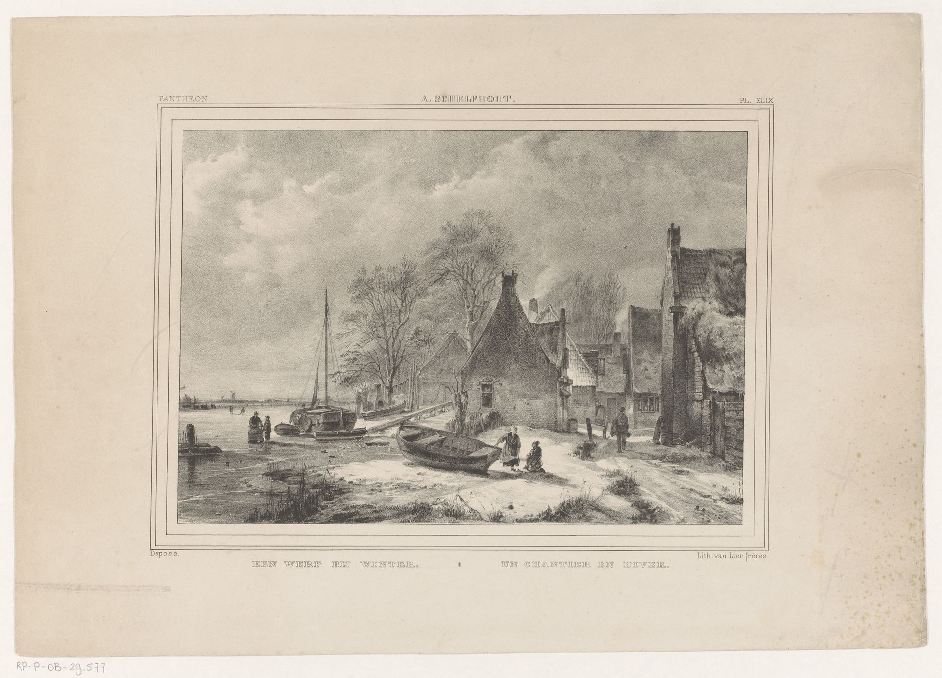 Bevroren rivier bij dorp by Andreas Schelfhout