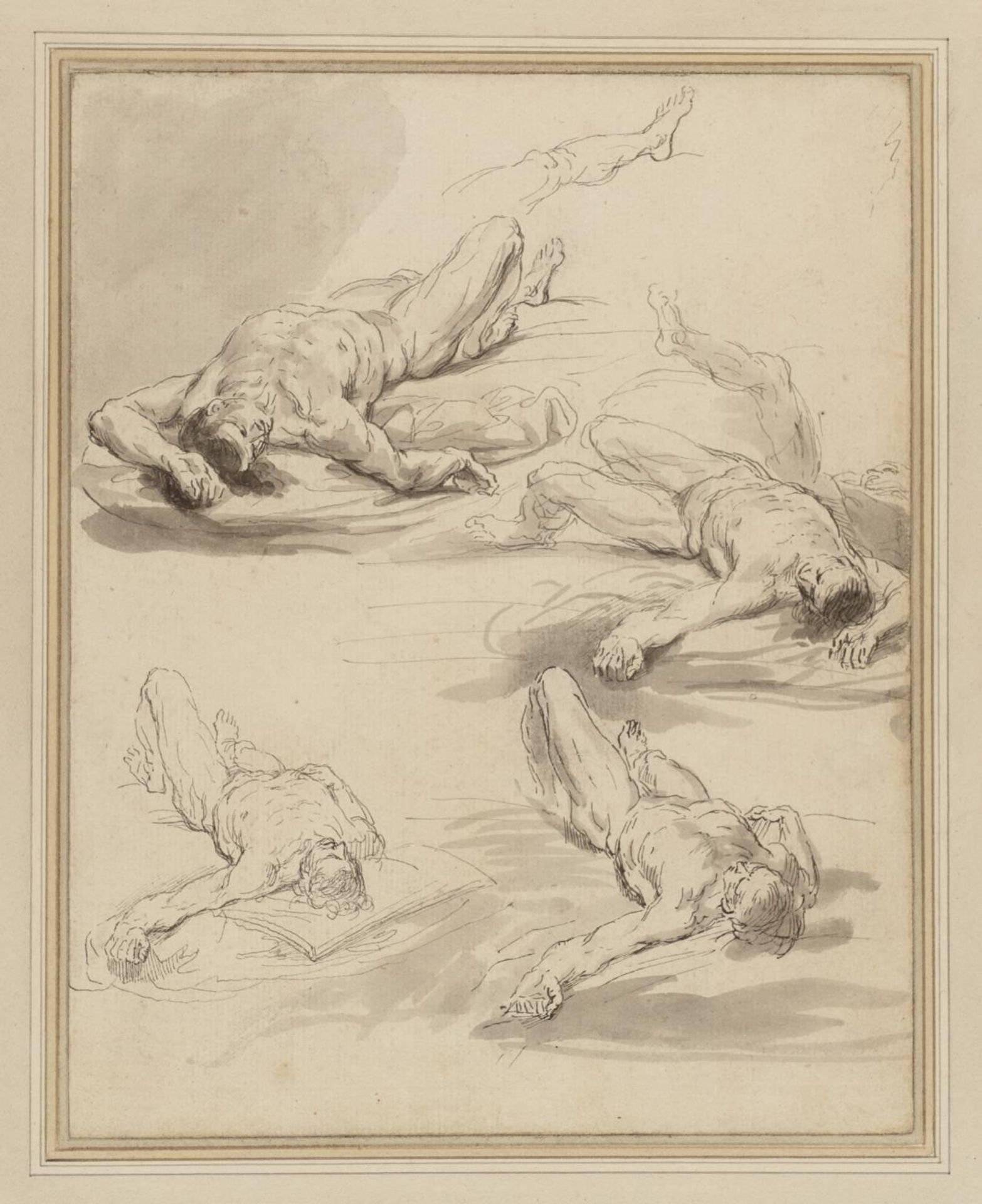 Studies of a Recumbent Male Figure, Said to Be for a Picture of the Deluge by  Giovanni Battista Cipriani