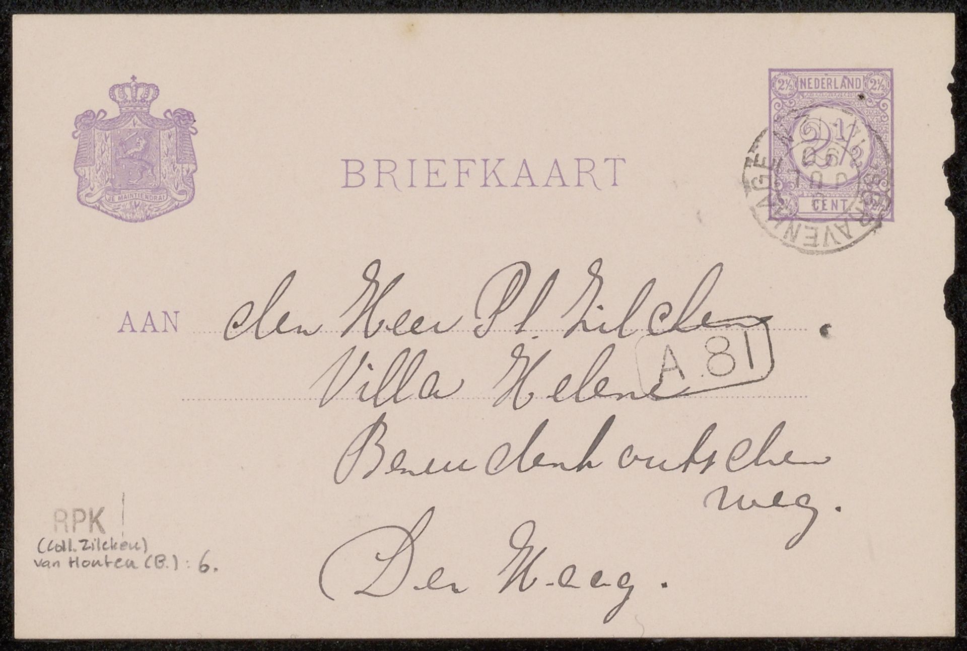 Briefkaart aan Philip Zilcken by Barbara Elisabeth van Houten