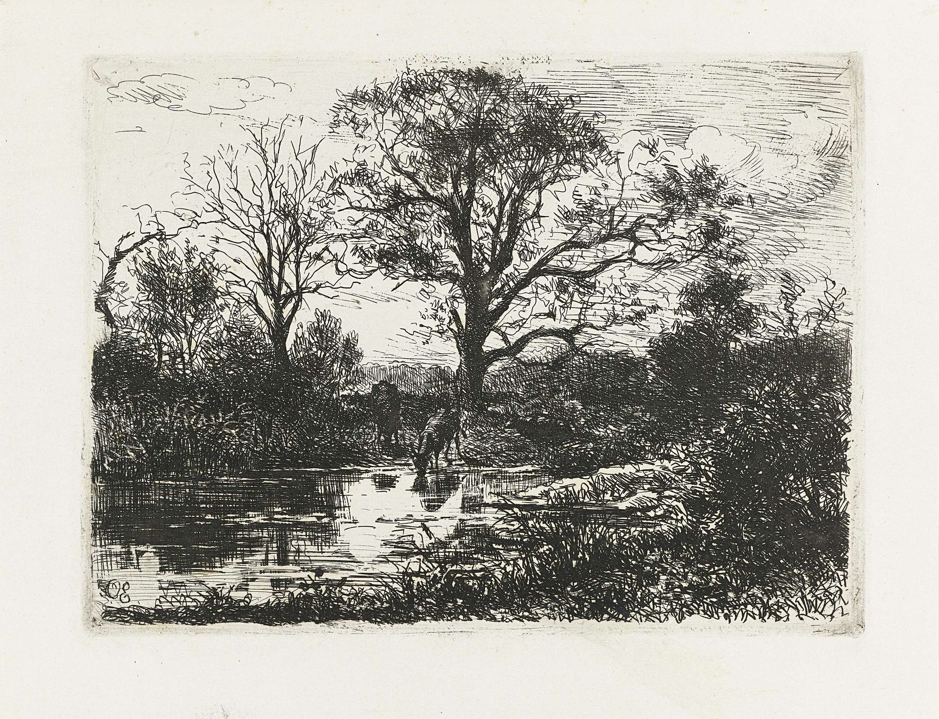 Landschap met drinkende dieren by Otto Eerelman