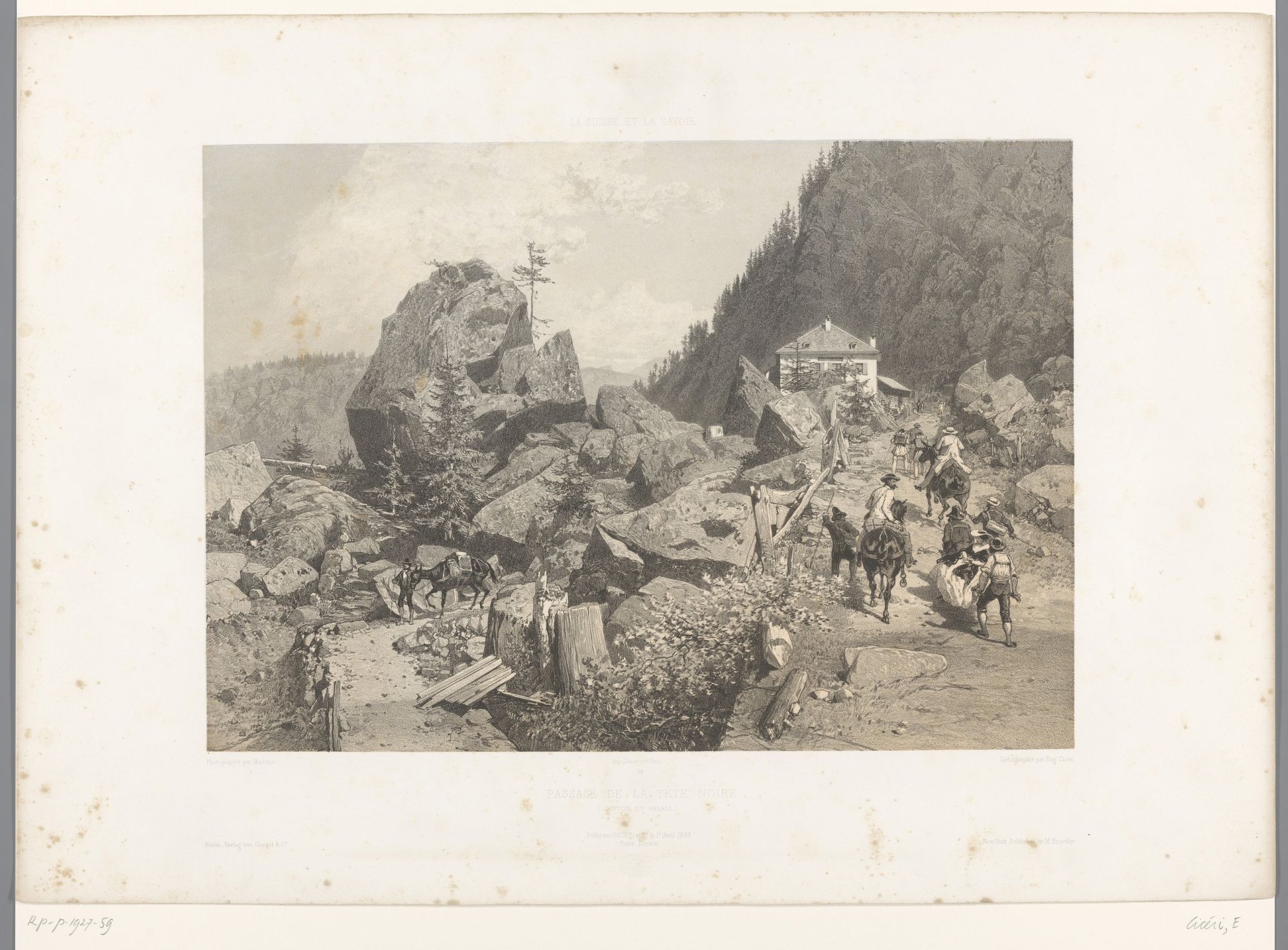 Reizigers op de pas van de Tête Noire tussen Martigny en Chamonix by Eugène Cicéri