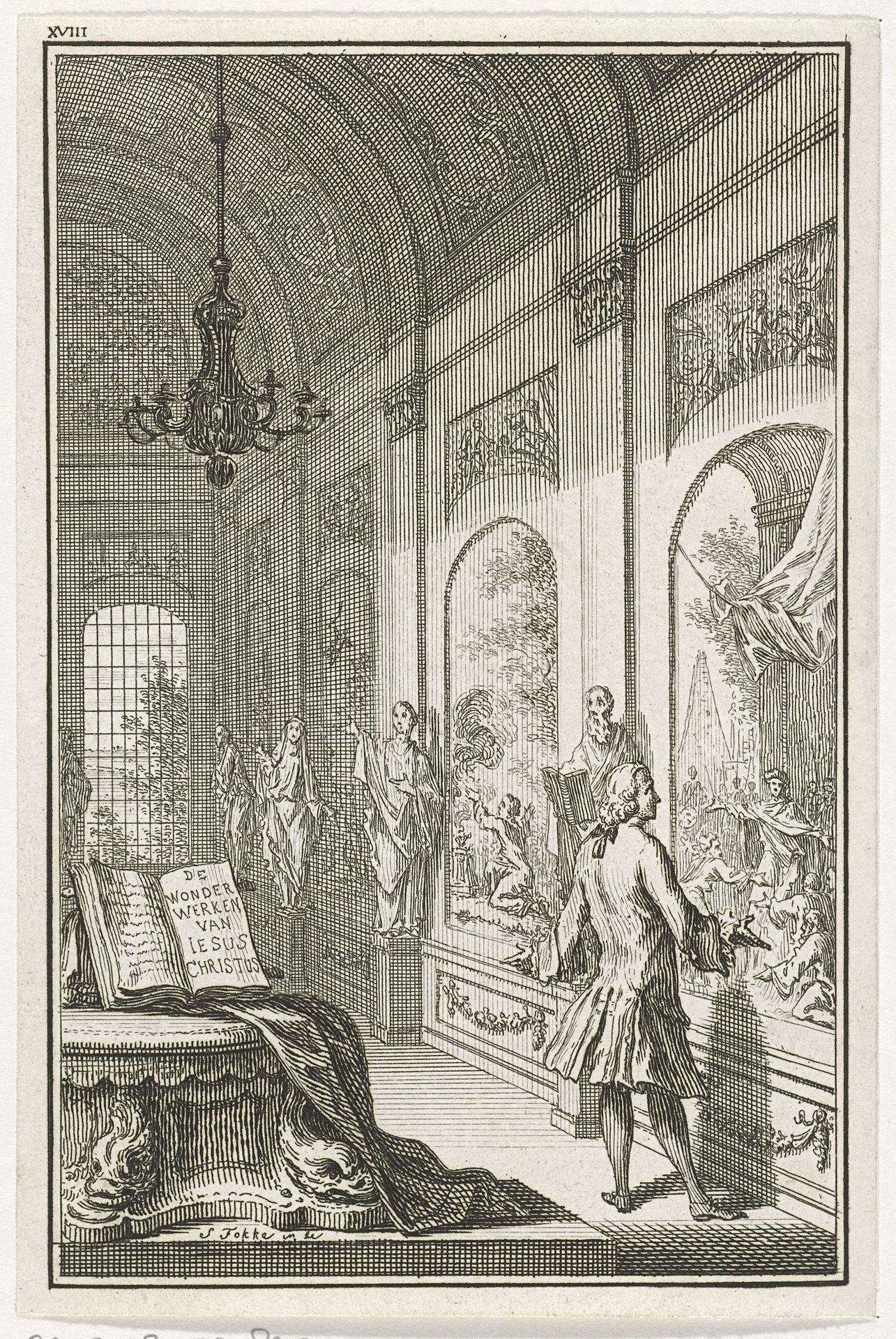 Man bekijkt wandschildering by Simon Fokke