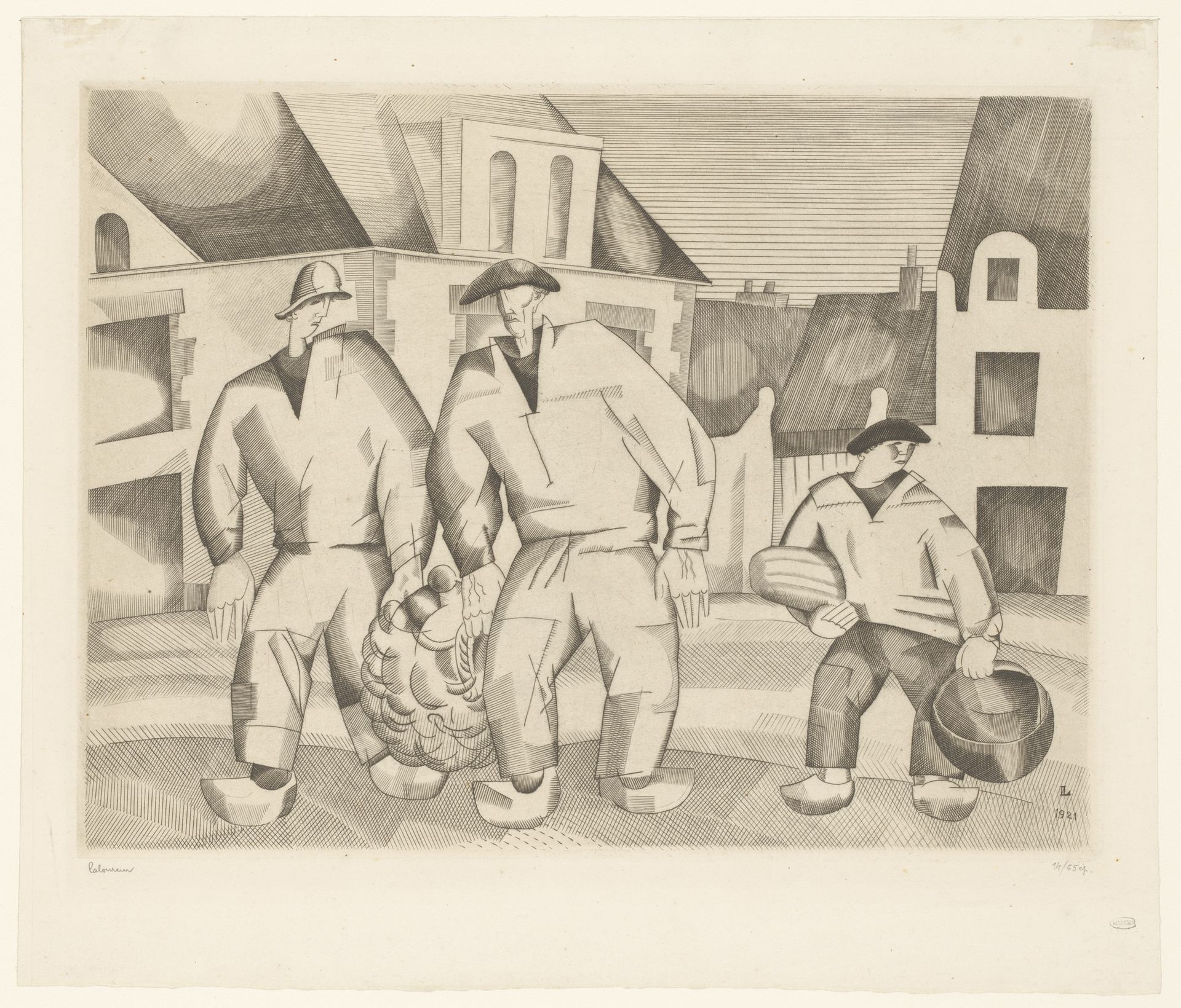Drie zeemannen in een straat by Jean Emile Laboureur
