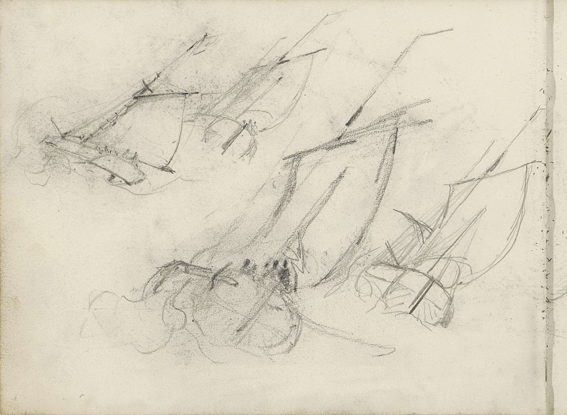 Studieblad met zeilschepen by Petrus Johannes Schotel