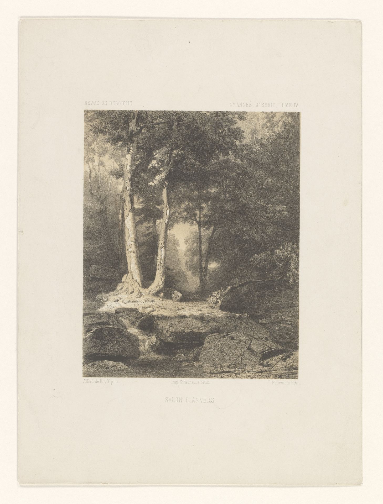 Bosgezicht met beek by Théodore Fourmois