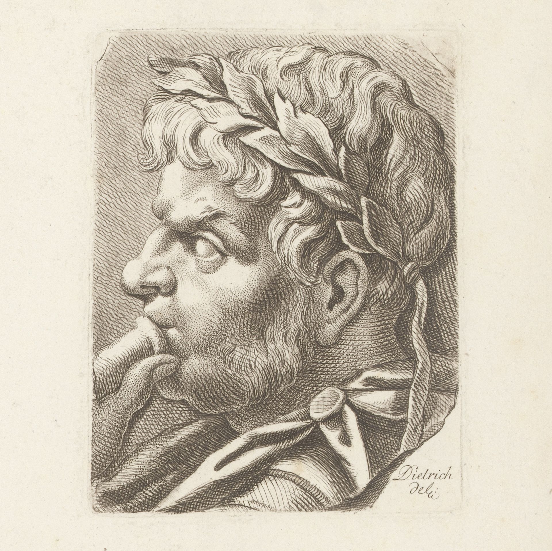 Hoofd van een antiek sculptuur met lauwerkrans by Carl Friedrich Holtzmann
