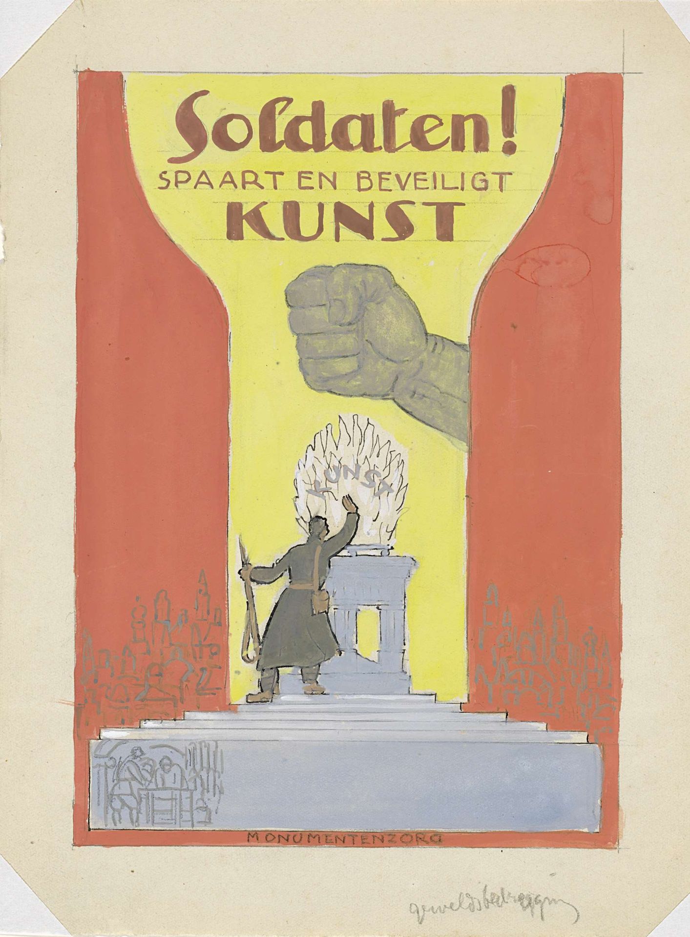 Ontwerp affiche voor propaganda kunstbescherming in het leger by Leo Gestel