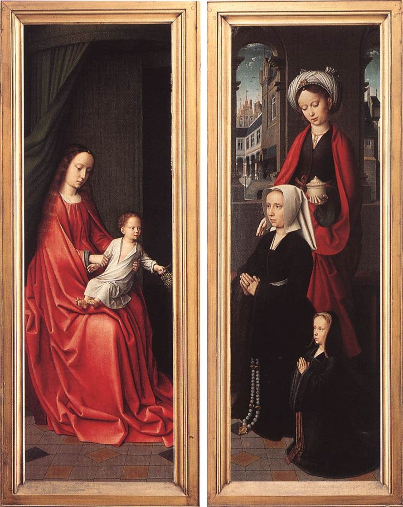 Triptych of Jan Des Trompes (rear of wings) by Gerard David